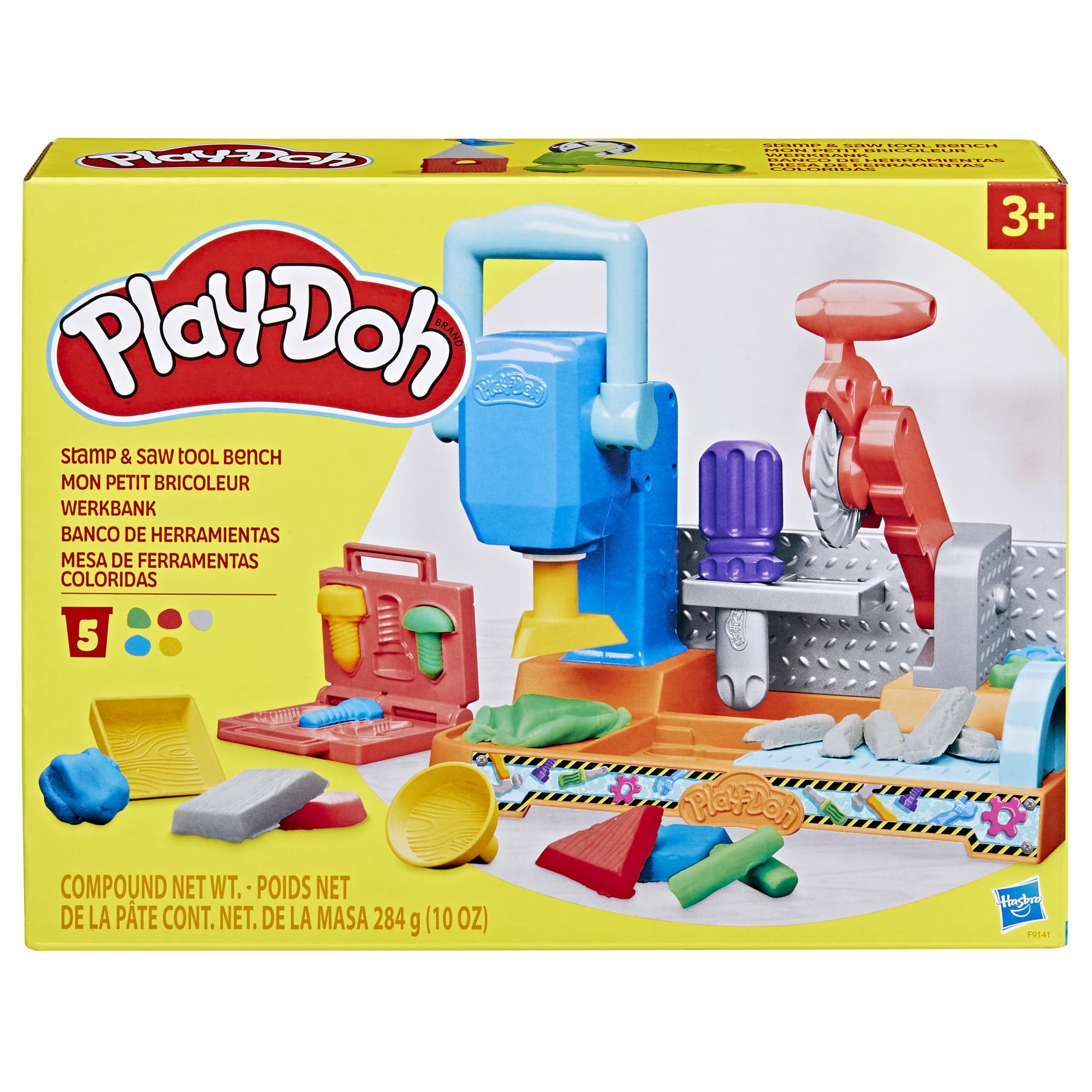 Play-Doh Stamp & Saw Tool Bench Playset, Construction Toys for Boys & Girls 3 Years & Up, Kids Arts & Crafts