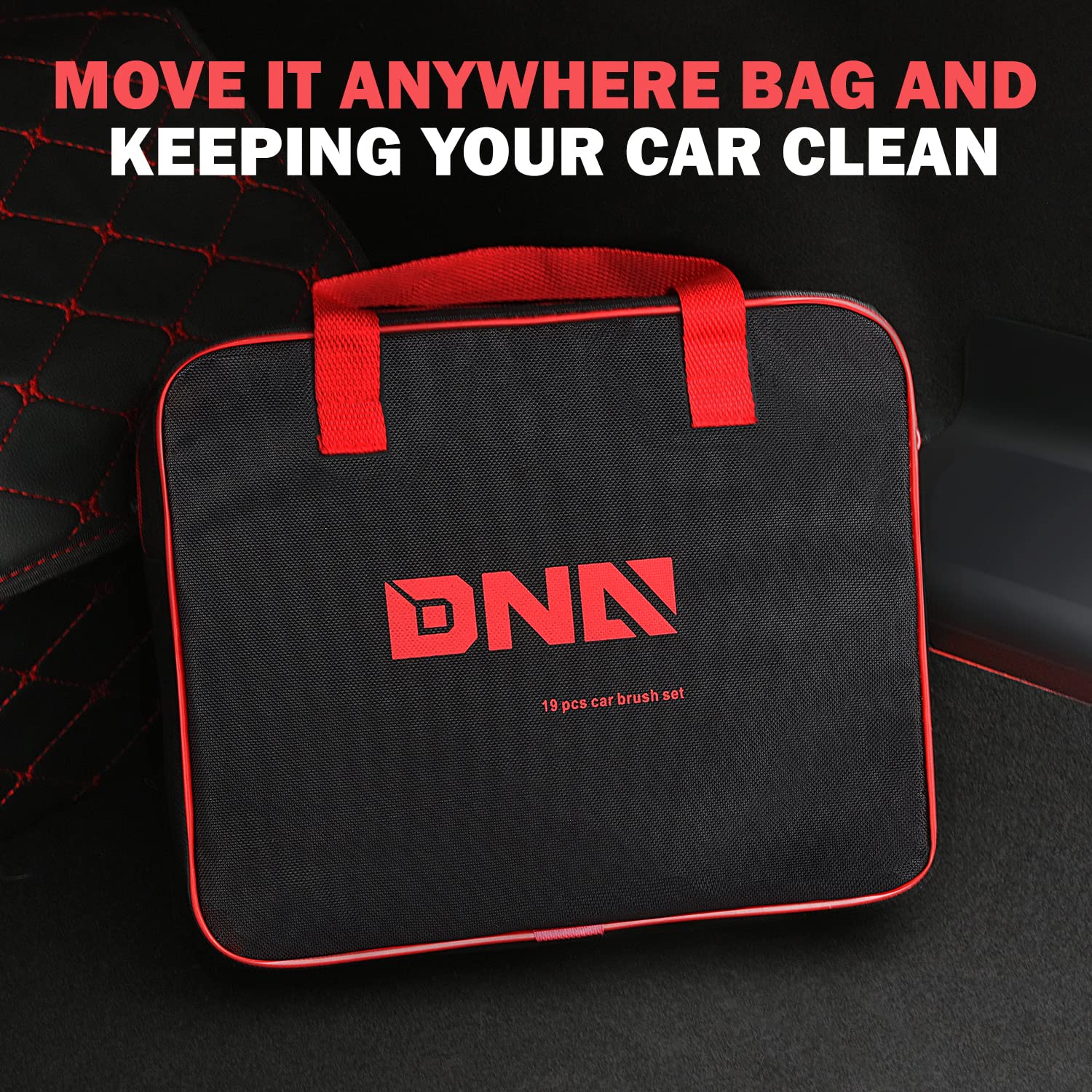 DNA MOTORING Car Detailing Brush Cleaning Tools Set with Carry Bag for Auto Interior & Exterior Wheel Dashboard Vent, Red,TOOLS-00278
