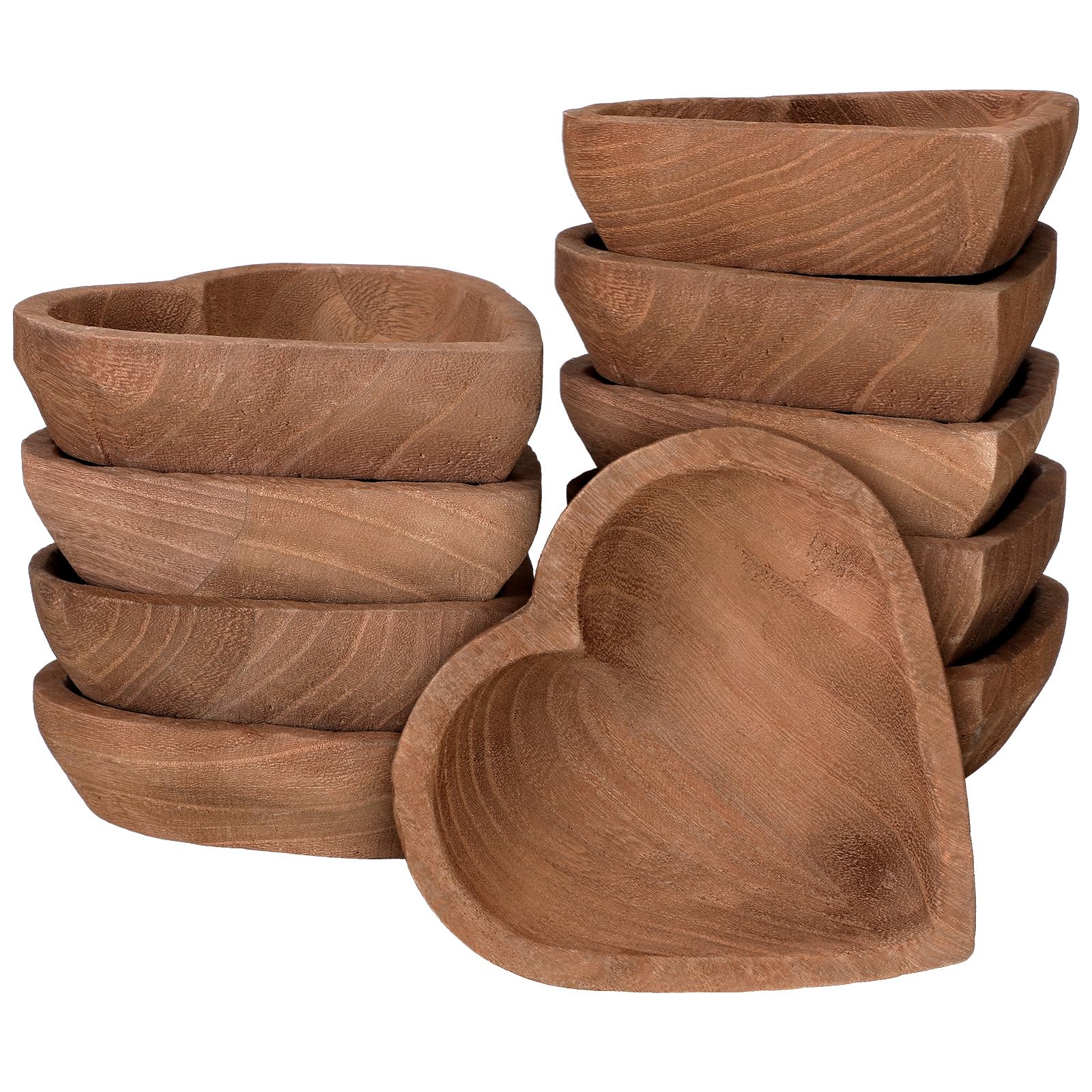 Tioncy 10 Pcs Wooden Dough Bowls Wood Shaped Hand Carved Paulownia Serving Dough Bowl Bulk for Home Dining Holding Making Bread Fruits Table Supplies, 7 Inch