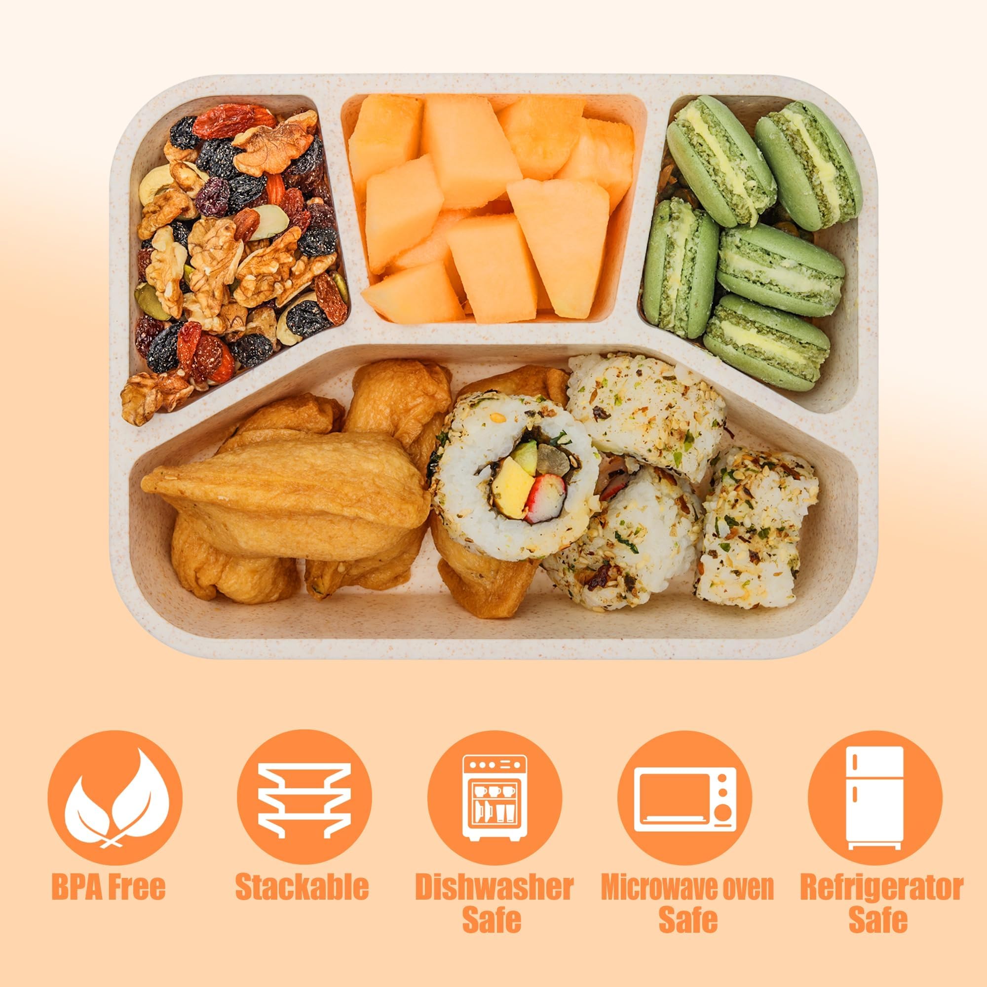 Lunchable Container - 4 Pack Bento Lunch Box, 4-Compartment Snackle Box Container for School Work Travel, Bento Box for Kids, Microwave Dishwasher Safe Bento Box Adult