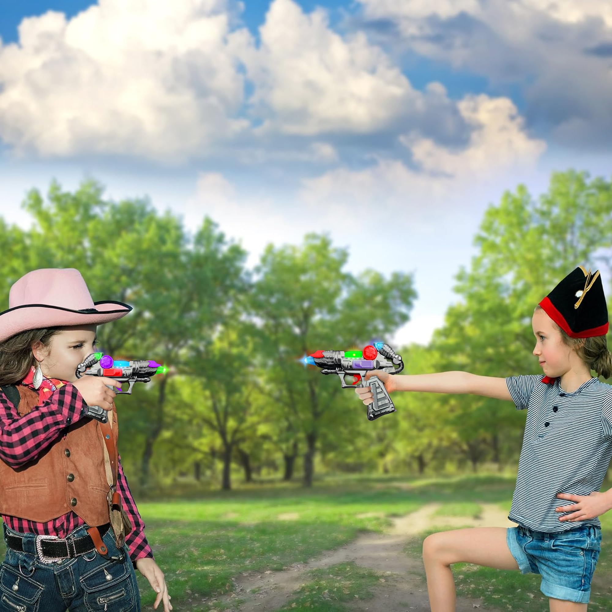 ArtCreativity Ranger Hand-Gun Toy Set with Flashing Lights & Sounds, 2 Cool Futuristic Handguns, Pretend Play, Great Party Favor, Gift for Boys and Girls, Batteries Included- Colors May Vary