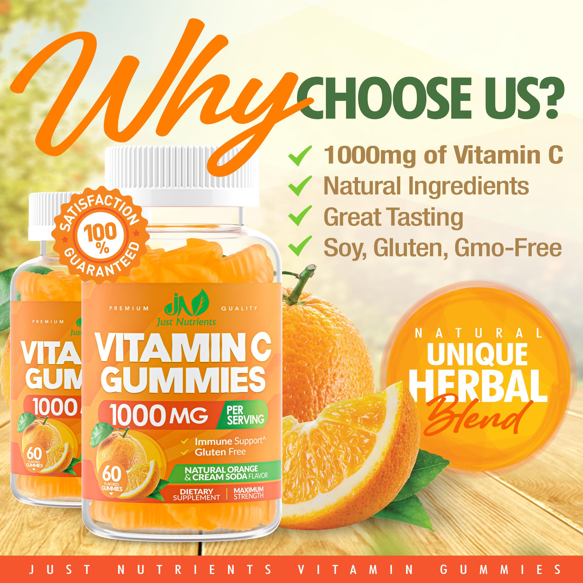 Vitamin C 1000mg Gummies for Adults & Kids β Multivitamin with Zinc & Herbal Extracts for Immune & Collagen Support for Skin β Orange Flavor β Gluten Free, Non-GMO, Vegetarian β 60 Gummies