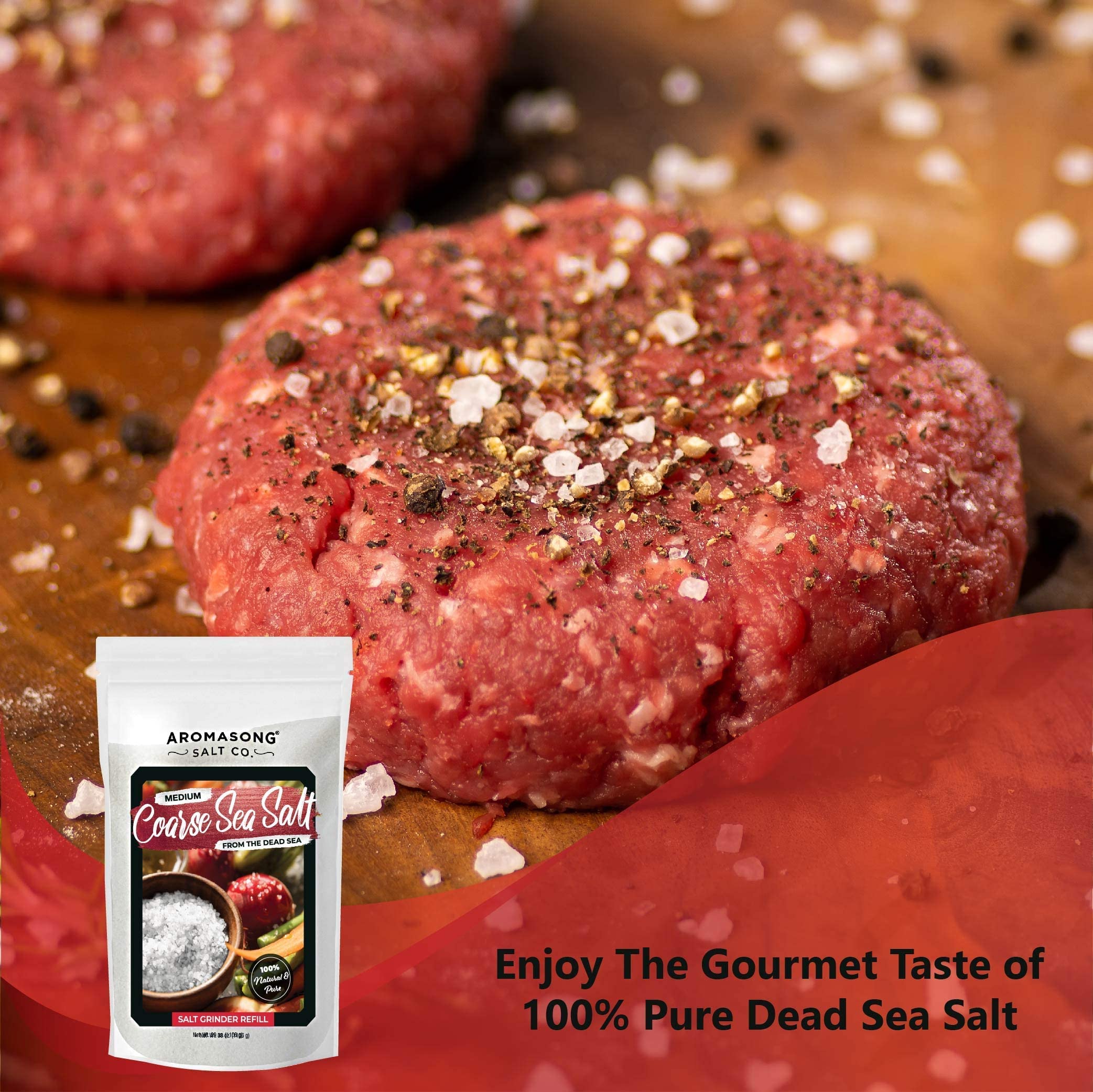 Aromasong 100% Natural Sea Salt Coarse Grain 2.43 LB with Fine Grain Sea Salt 2.43 LB from the Dead Sea, Unrefined, Gluten Free, Grinder Refill, Pure Sea Salt for Daily Cooking & Pickling Salt