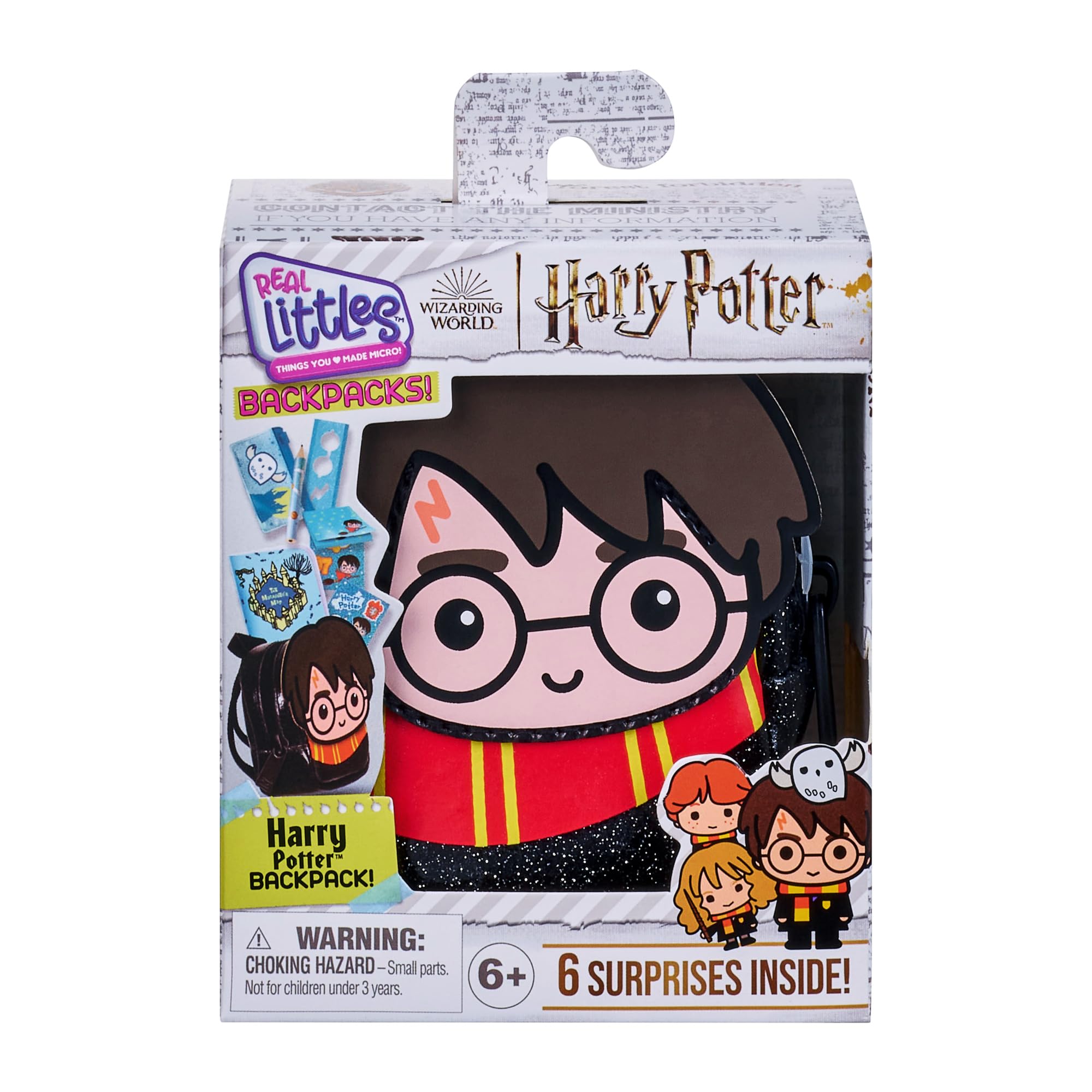 REAL LITTLES Harry Potter Wizarding World Backpack with 6 Micro Stationery Surprises Inside! 4 to Collect - Harry Potter, Hermione Granger, Ron Weasley and Hedwig - Styles May Vary
