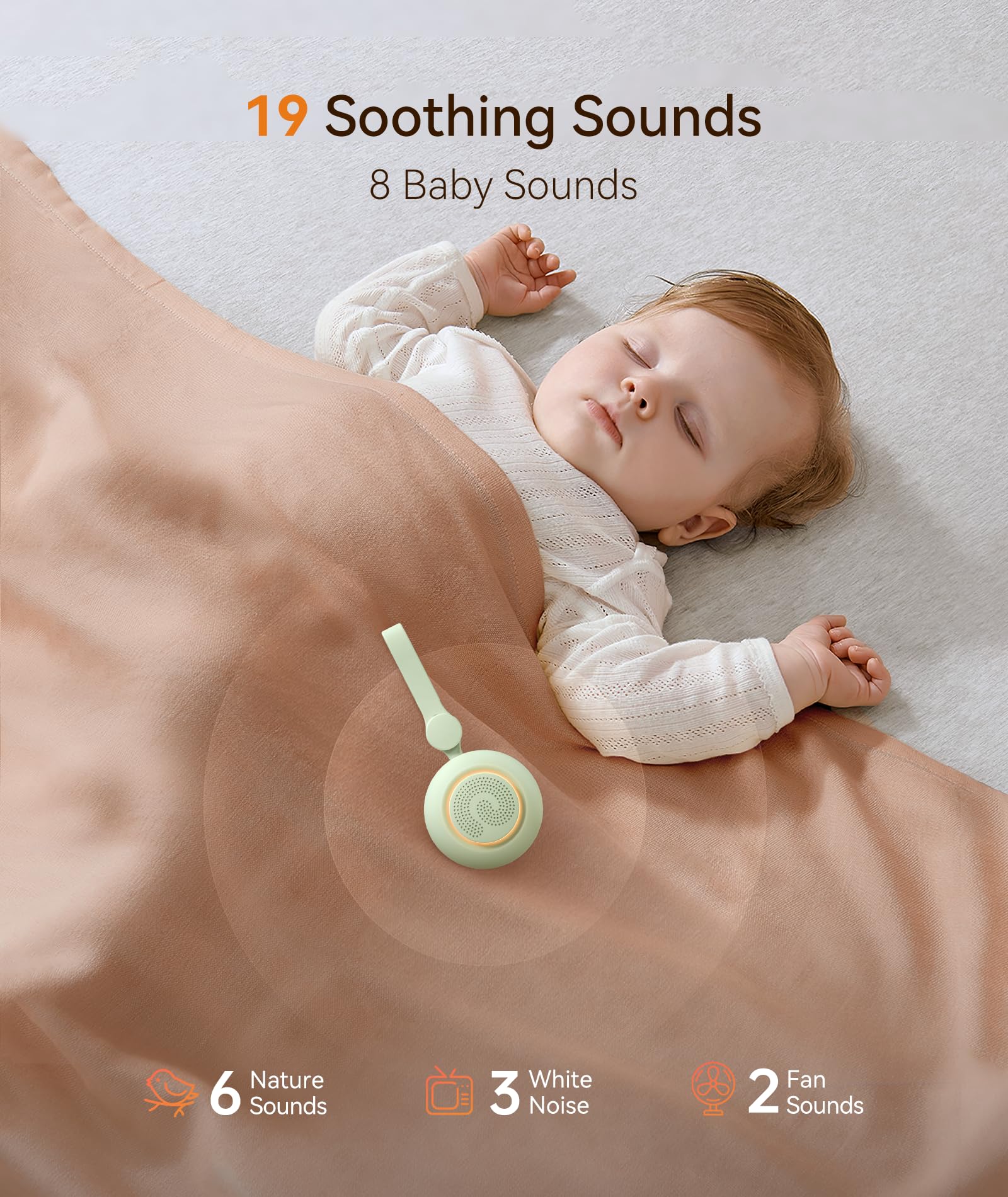 Dreamegg Baby Sound Machine - White Noise Machine for Stroller Car Seat, Baby Sleep Soother with 19 Soothing Sounds & Nursery Light, White Noise for Travel Essential, Registry Gift