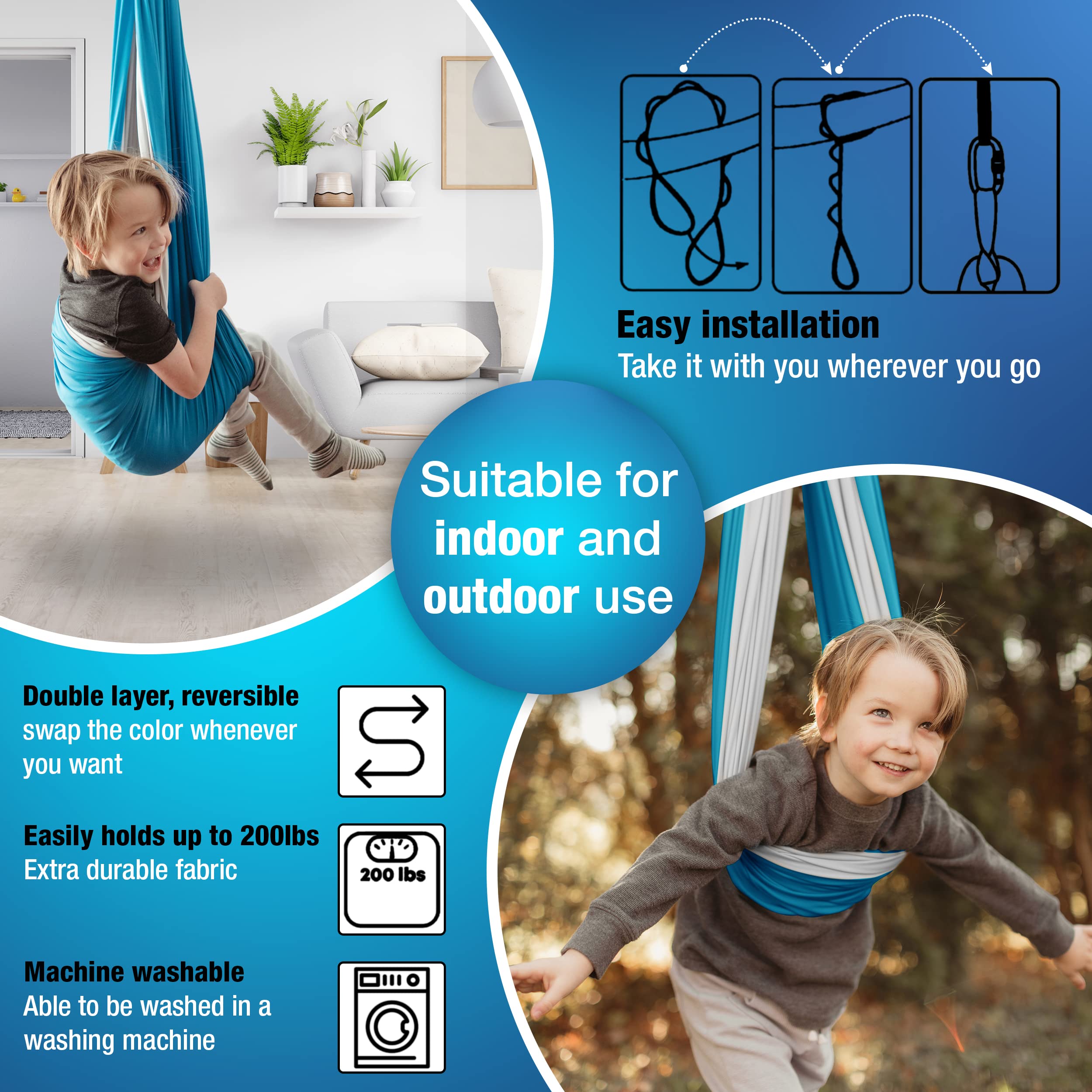 MINGLEWOOD Sensory Swing for Kids – Indoor Swing Set with 360° Swivel Hanger – Cozy & Calming Hammock for Autism, Anxiety, ADHD & Sensory Disorders