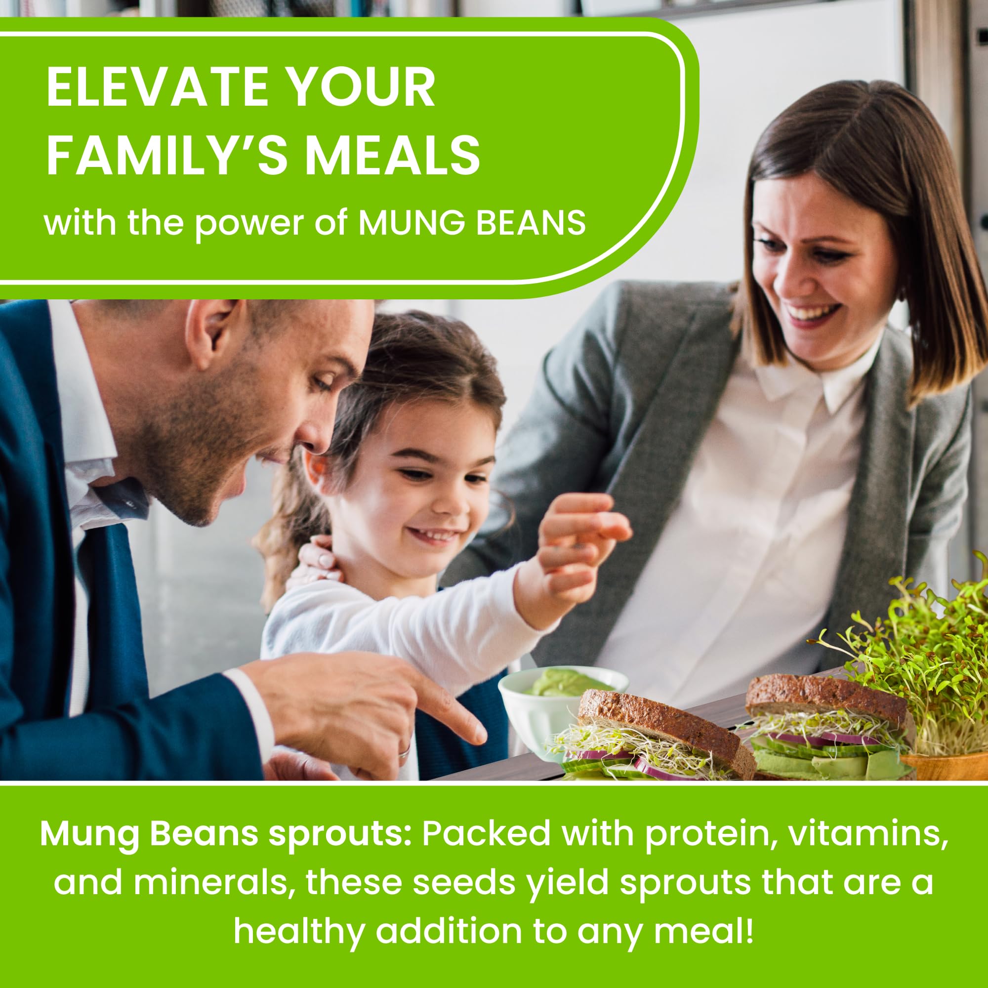 Mung Bean Sprouting Seeds - NON GMO- Resealable Bag for Longer Freshness – Rich in Vitamins, Minerals, Fiber (4 Oz.)