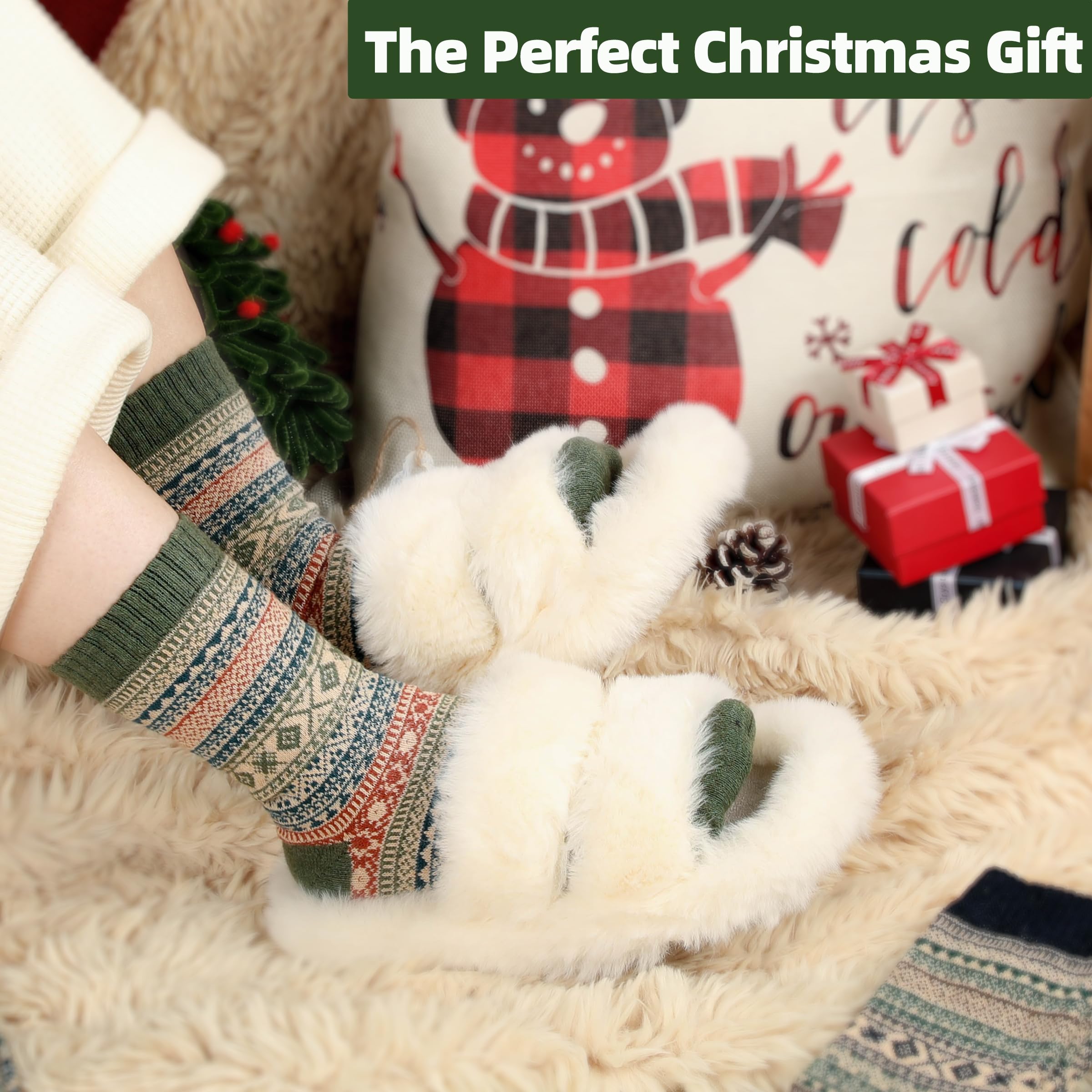 LWWTBS Womens Wool Socks 5 Pairs Warm Winter Socks Knit Wool Socks Soft Vintage Casual Crew Socks Gifts for Women Men (Mul-1)