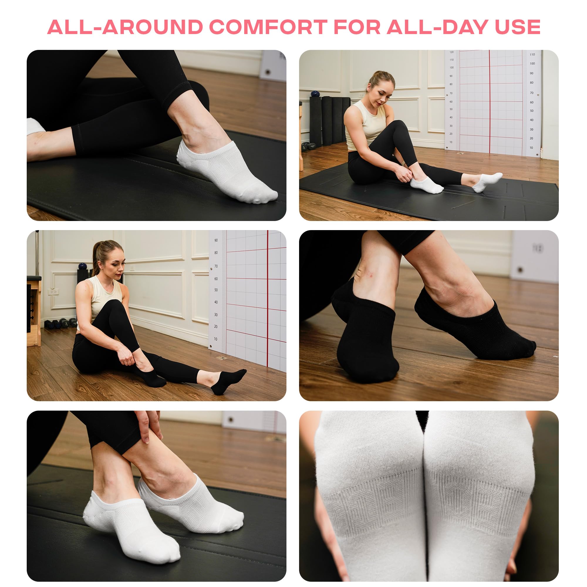 CoolMate Pilates Socks with Grips for Women, Yoga Socks, Crew Non Slip Women for Workout, Barre, Pilates Gifts (US, Numeric, 6, 10, Regular, Regular, 4 Pairs Open Top Pink/White/Light Purple/Black)