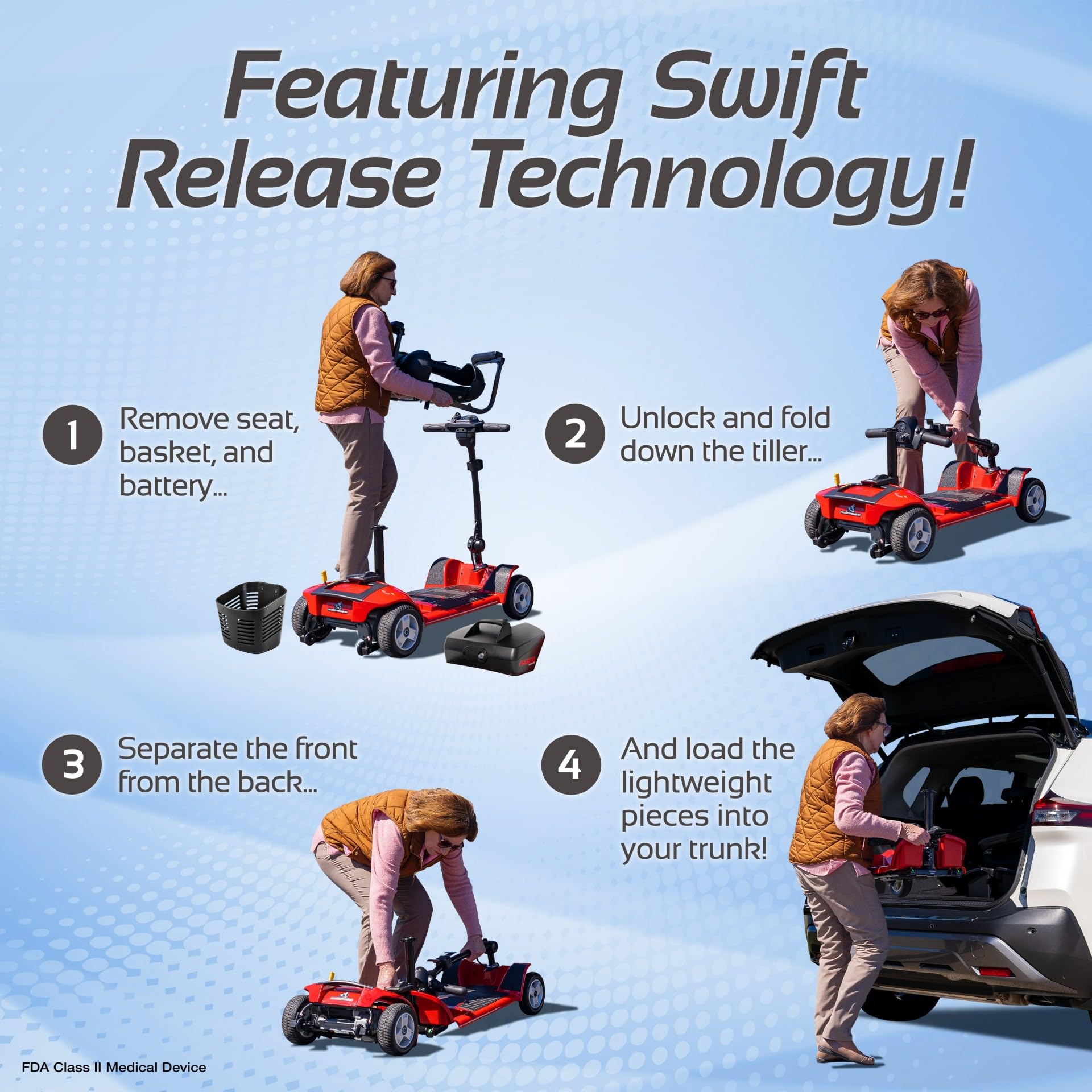 Rascal Venture 4-Wheel Portable Mobility Scooter for Travel, Easy Disassembly, Compact Design, 300 lb Capacity, Battery Included
