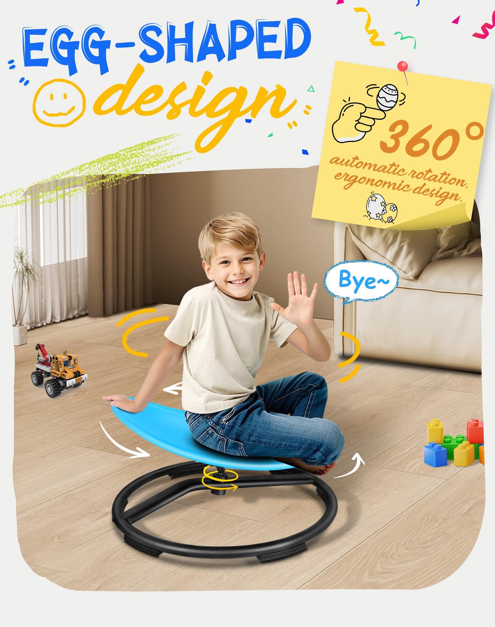 FERUERW Spinning Chair for Autistic Kids, Sensory Swivel Chair, 220LBS Weight Capacity, Sensory Toy for Children with ADHD/Autism, Training Body Coordination, 3+ Years (Blue)