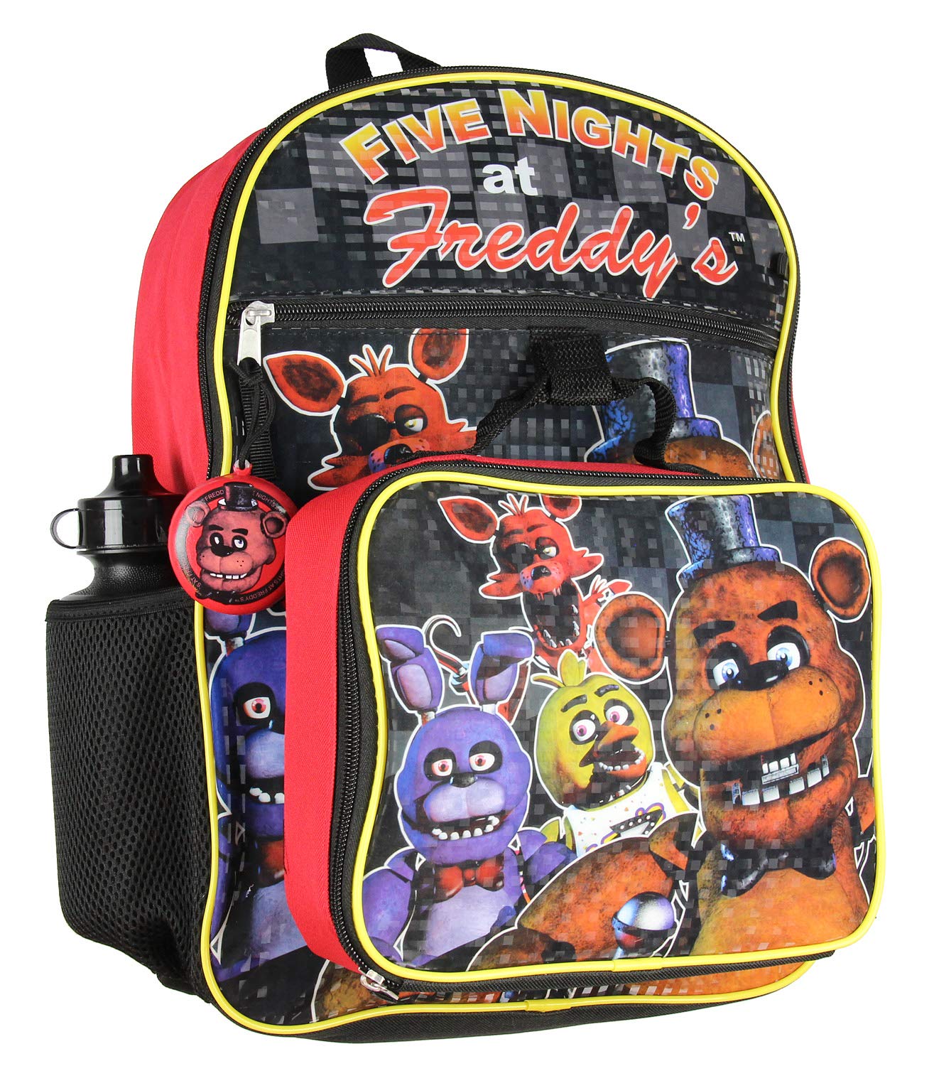 Bioworld Five Nights At Freddy's 16" Backpack Lunch Box Water Bottle Lunch Kit -5 Piece Set