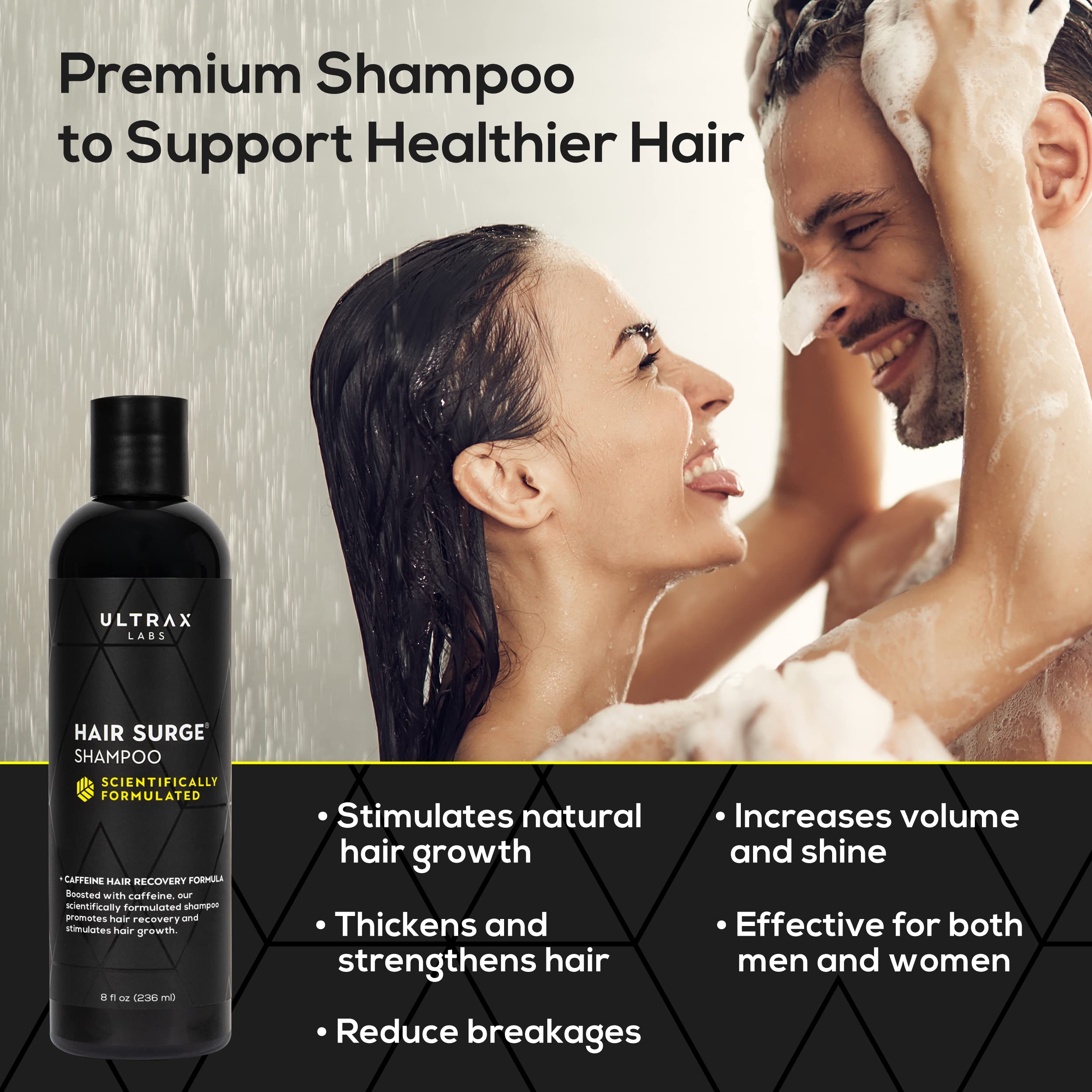 Ultrax Labs Hair Thickening Shampoo for Thinning Hair and Hair Loss - Hair Surge 8 oz for Women and Men - Powered with Caffeine and Saw Palmetto