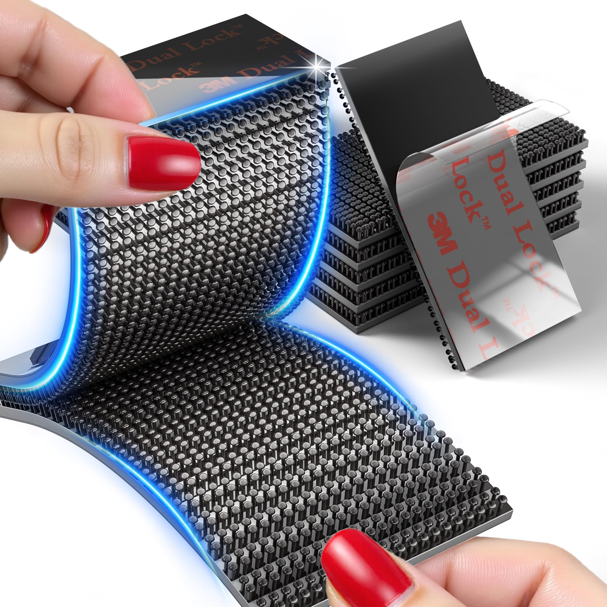 PHIXBEAR 16 Pcs Dual Lock Reusable Double Sided Tape Fasteners Made of 3M, Heavy-Duty EZ Pass/IPass/IZoom/SunPass Mounting Strips Waterproof and Heat-Resistant for Indoor and Outdoor Use, 1in x 2in