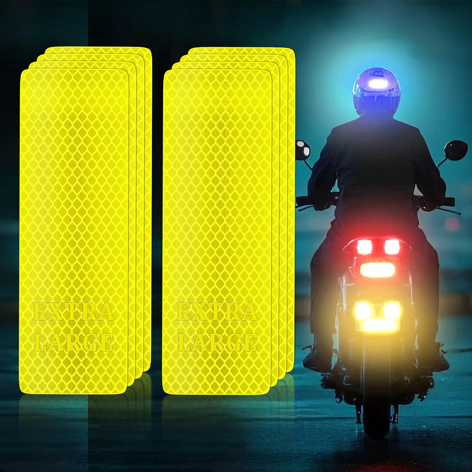 PHIXBEAR Extra Large Reflective Tape Made of 3M DG3, High Visibility Yellow-Green Reflective Stickers for Car, Bike, Helmet, Mailbox - Enhanced Night Safety & Wide Coverage 2" x 6" 8 PCS
