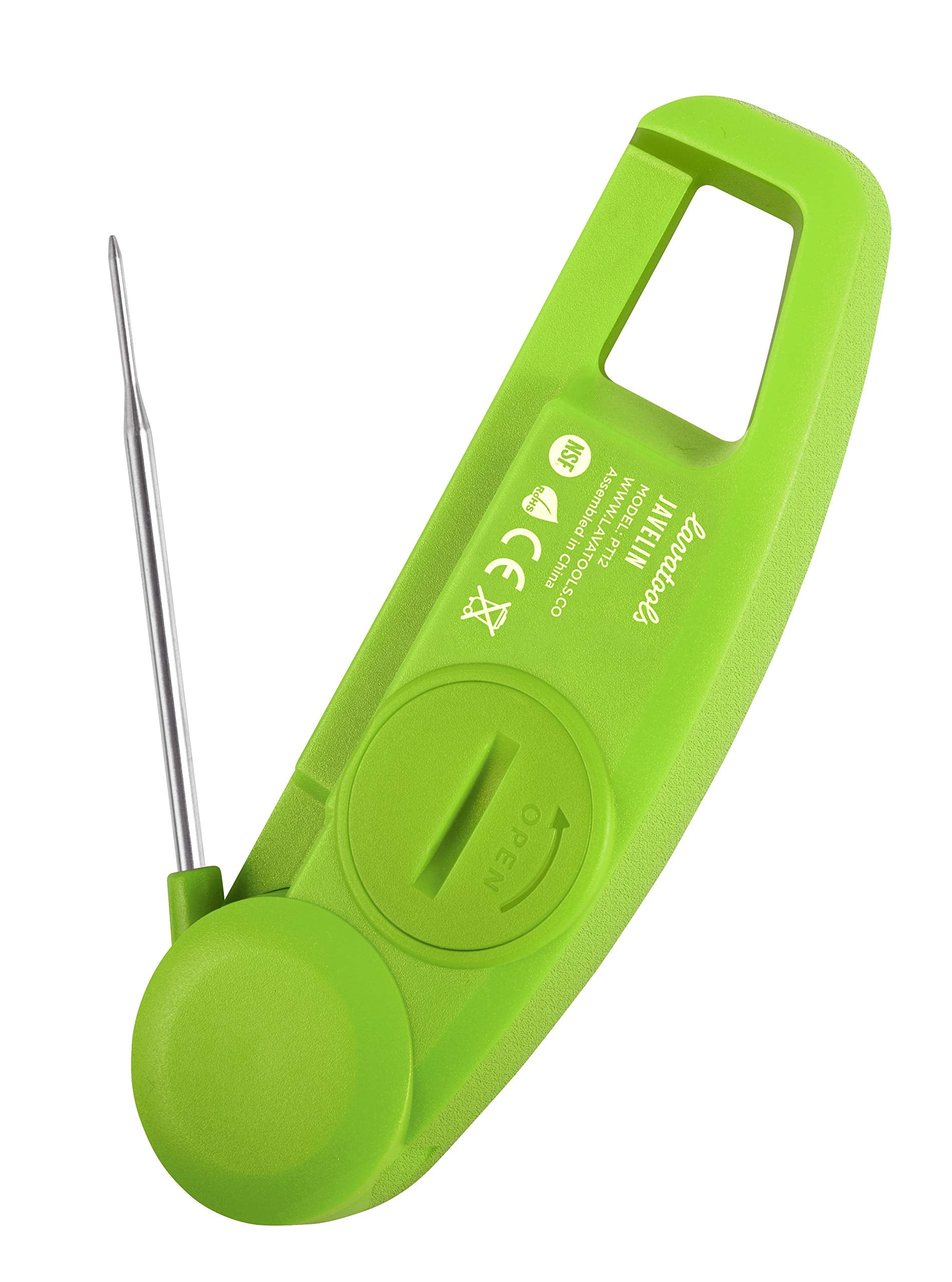Lavatools Javelinยฎ Ultra-Fast 2-Second Digital Instant Read Meat Thermometer for Grill and Cooking, 2.75" Probe, Compact Foldable Design, Large Display, IP65 Water Resistant, NSF Certified โ Wasabi