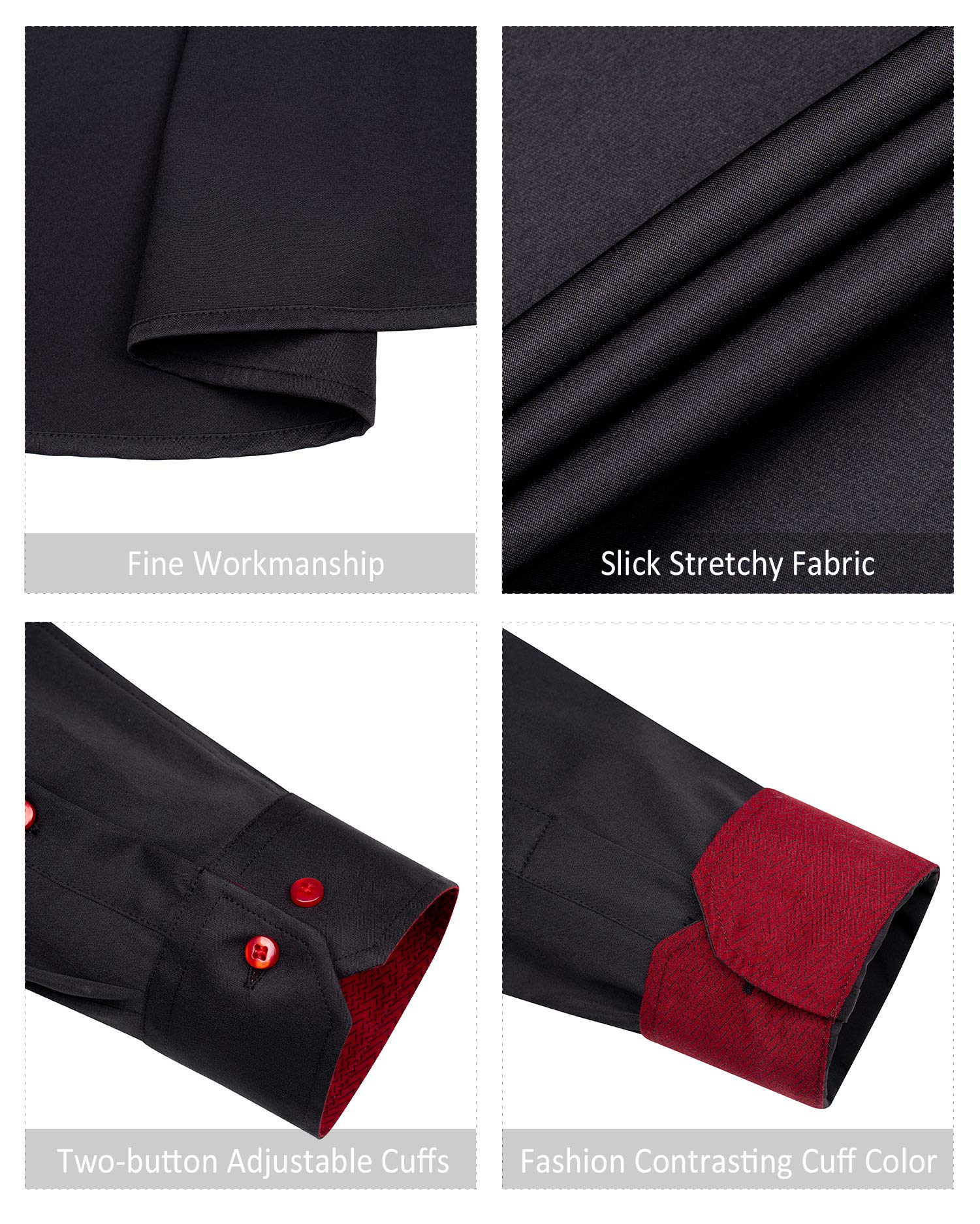 Alimens & Gentle Men's Button Down Shirts Long Sleeve Wrinkle-Resistant Regular Fit Dress Shirt, Color: Flex-Black&Red-Pocket, Size: Medium