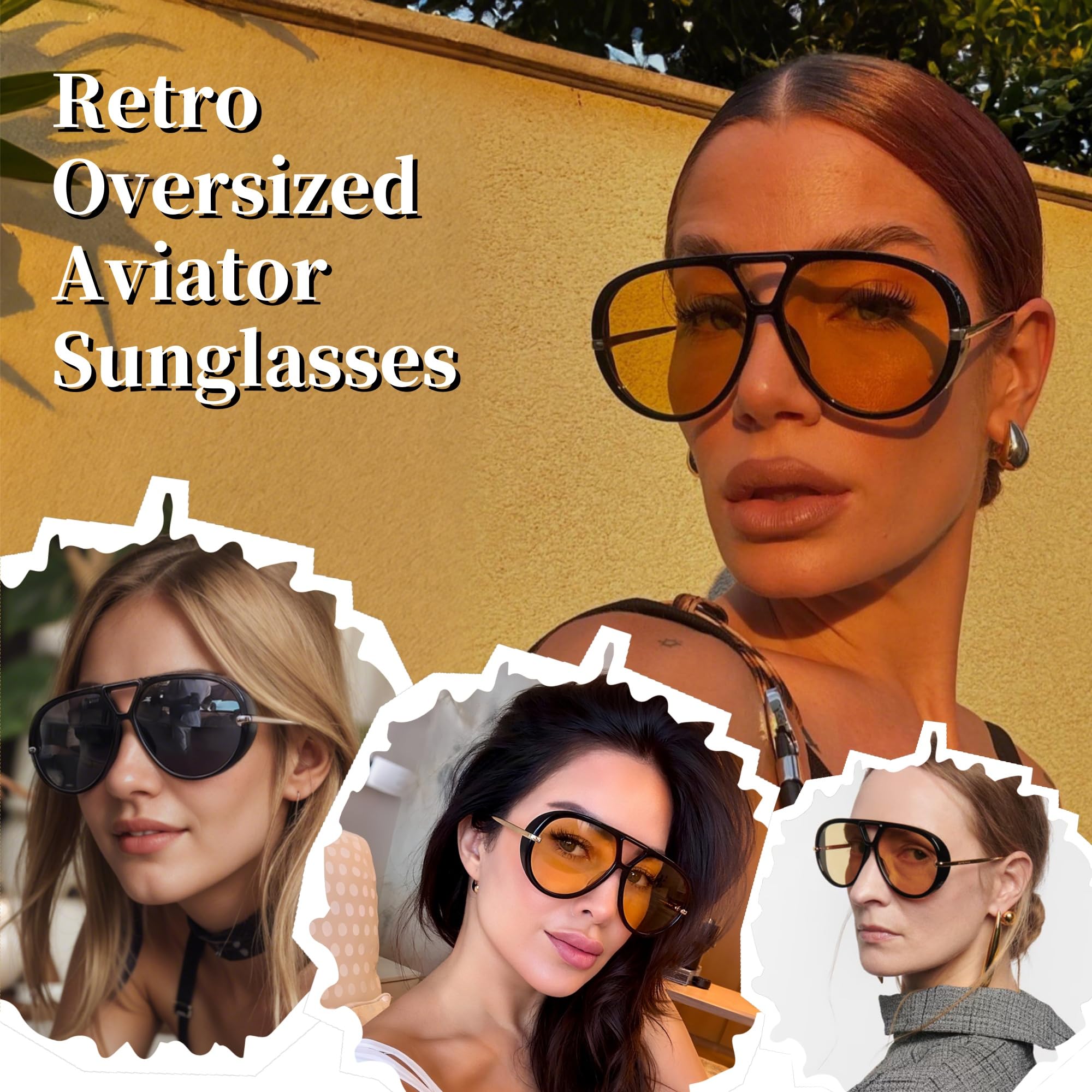 BOBUXLIIN Oversized Womens Aviator Sunglasses Retro Big Large Sunglasses for Women UV Protection Trendy Ladies Shades 2025