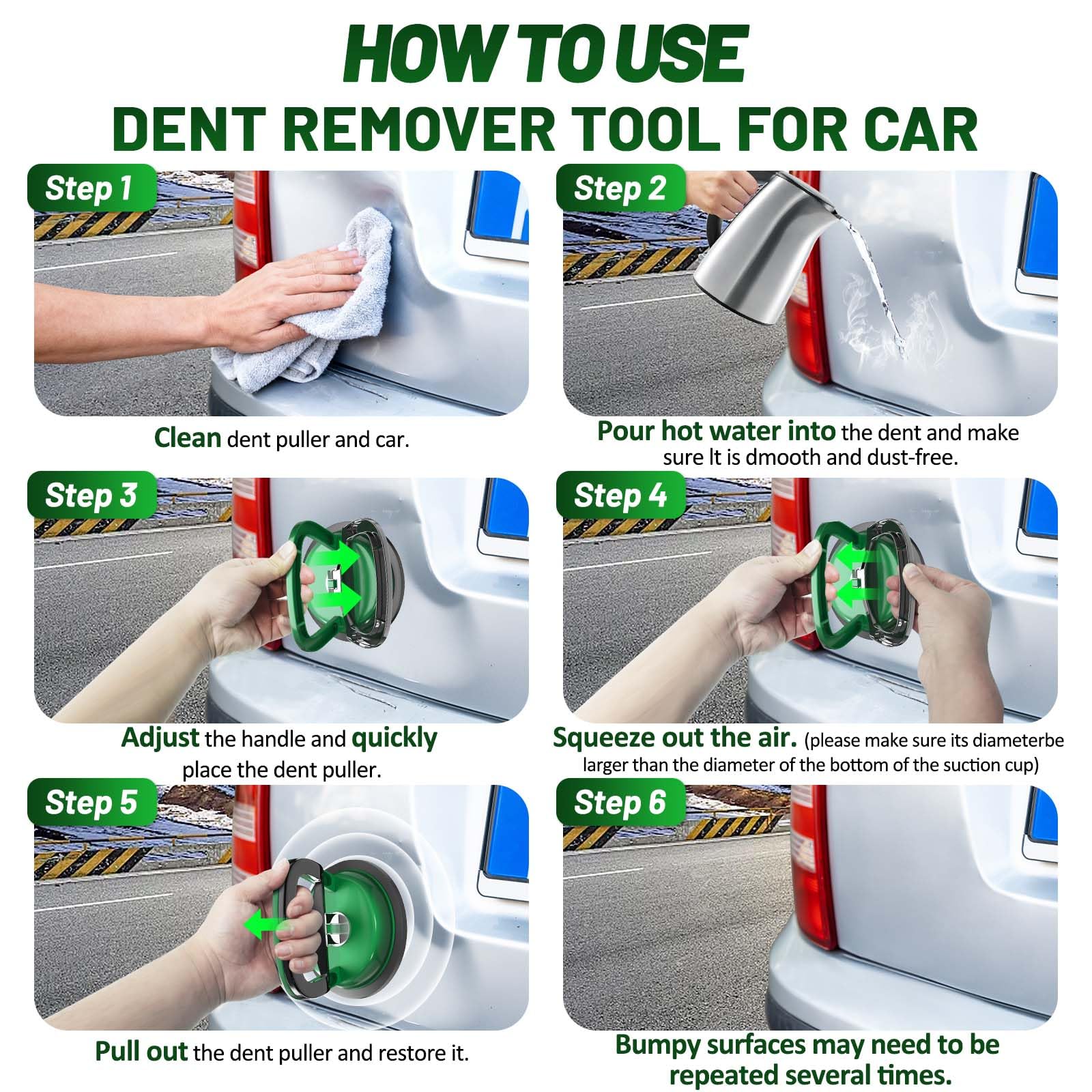 PHIXBEAR Powerful Metal Car Dent Puller 3pcs, Body Repair Dent Removal Tools for Car,Headlight,Car Mirror, Glass, Screen, Mobile Objects, Car Suction Cups