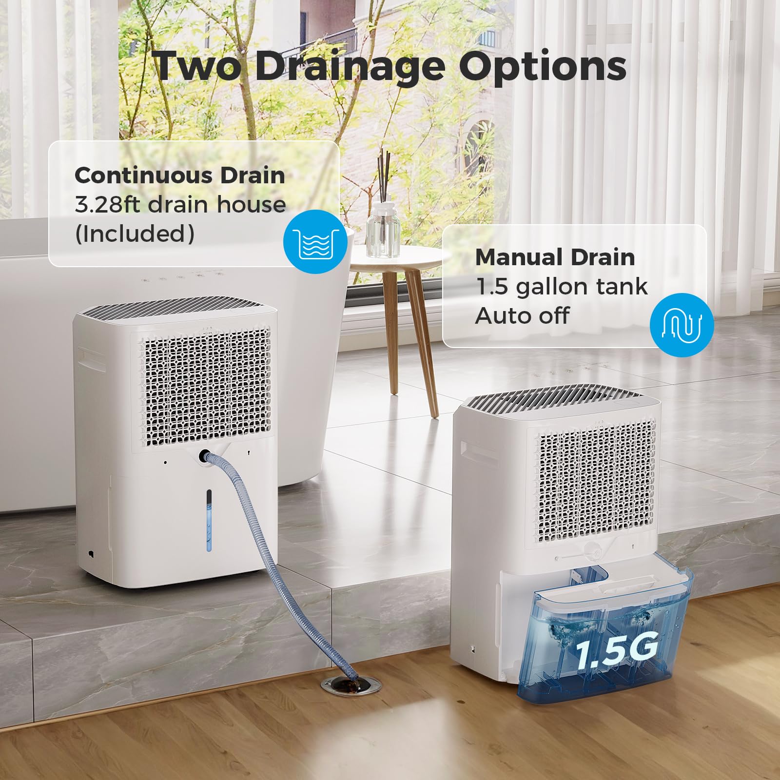 Basement Dehumidifier with Drain Hose, 100 Pints Energy Star Dehumidifiers for Home, Large Room, 1500 Sq.ft Quiet Dehumidifier with Adjustable Humidity Control, Auto Defrost, 1.5 Gal Water Tank