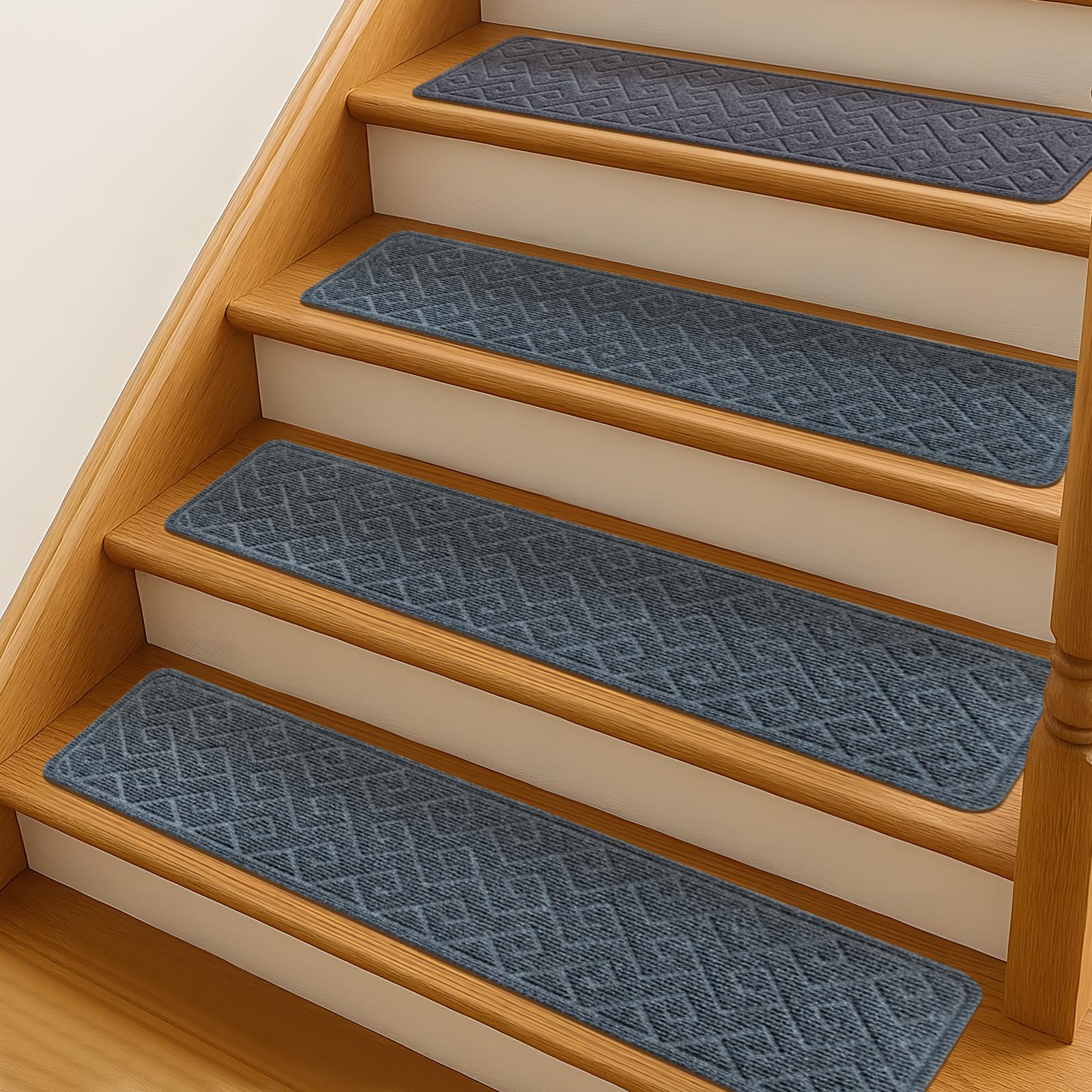 Stair Treads for Wooden Steps, 8" X 30" Non Slip Stair Runner Carpet Indoor with Reusable Adhesive Backing, Soft Tread Mat for Stairs, Polyester TPR Backing Stair Rugs- Dark Gray 15 Pack