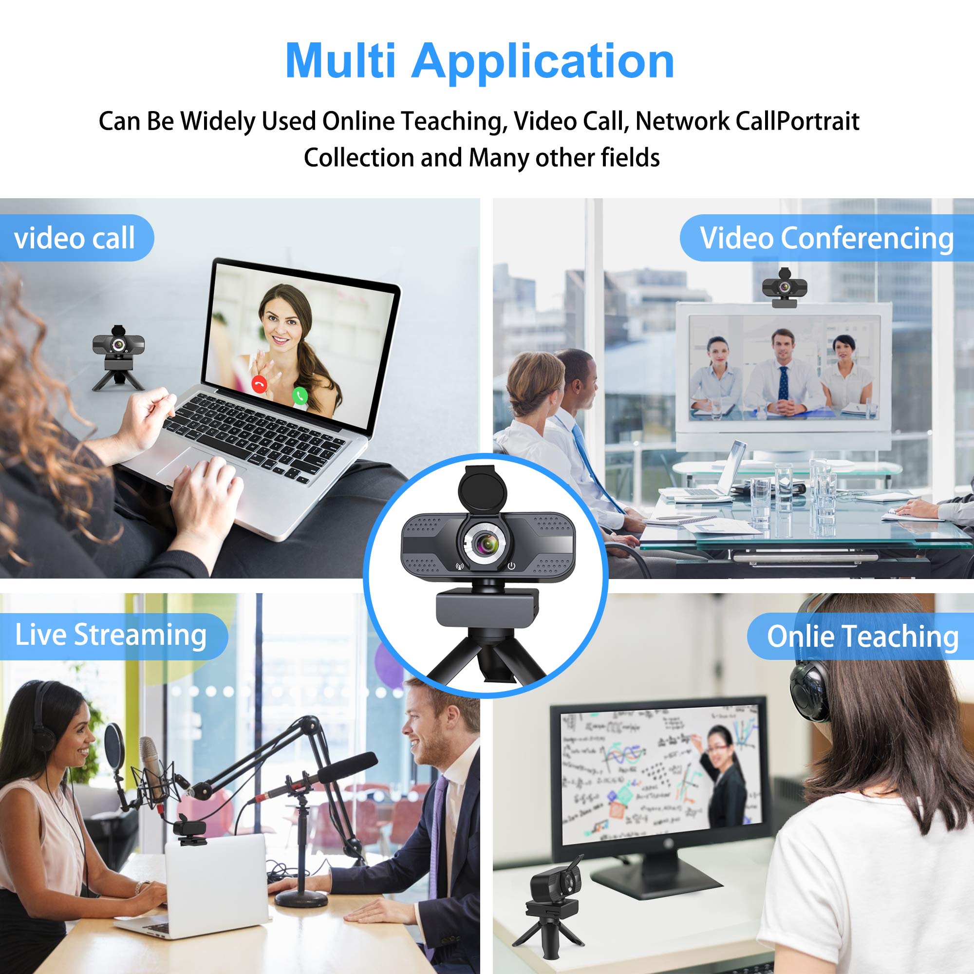 Webcam with Microphone for Desktop, 1080P HD USB Computer Cameras with Privacy Cover&Webcam Tripod, Streaming Webcam with Flexible Rotatable Wide Angle Webcam for PC Zoom Video/Gaming/Laptop/Skype