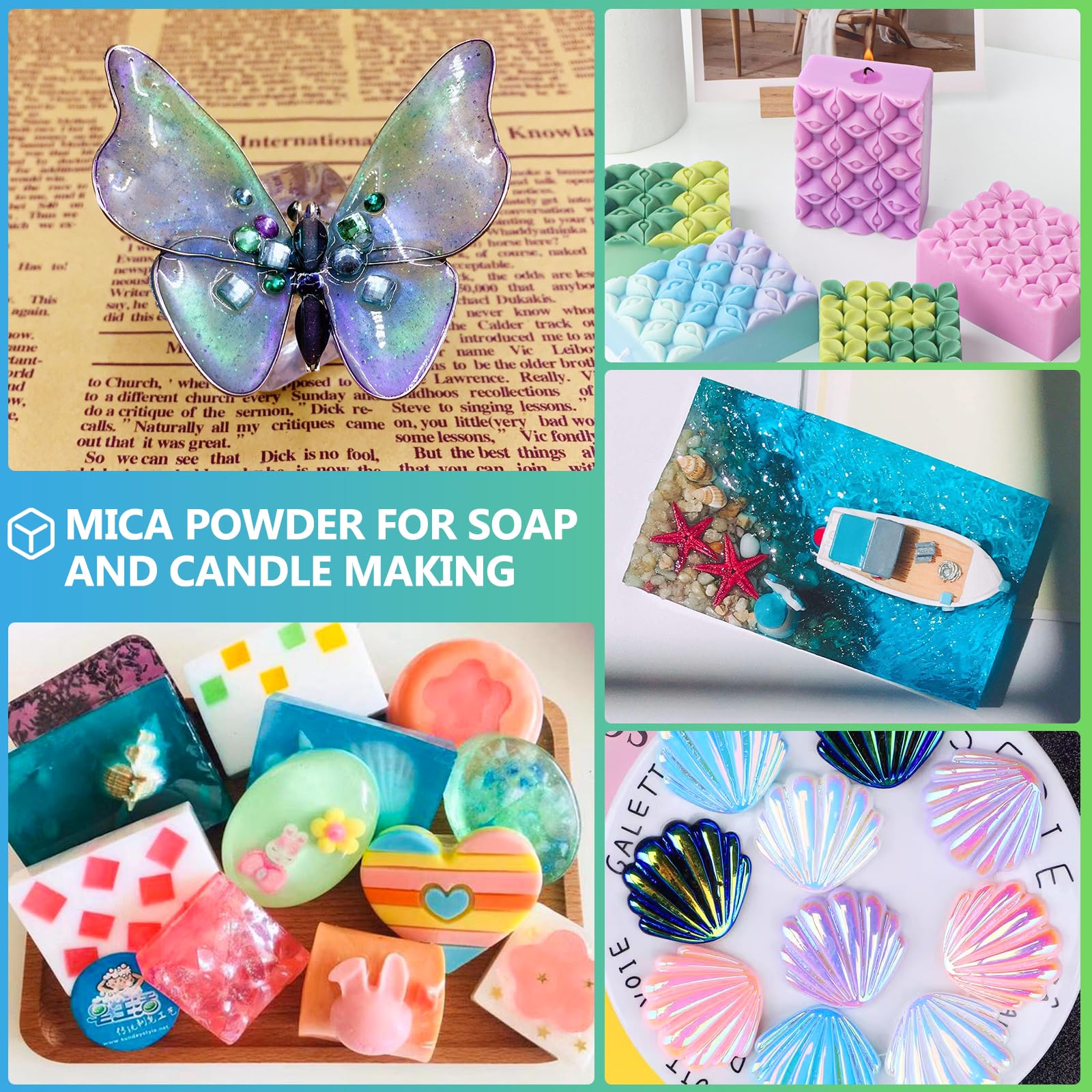 CHANGTIKEJI Mica Powder,24 Colors - 10g/Bottle of Natural Pigment Powder for Epoxy Resin,Soap Making,Candle Making,Lip Gloss,Car Freshies,Dye,Nail Polish,Bath Bombs