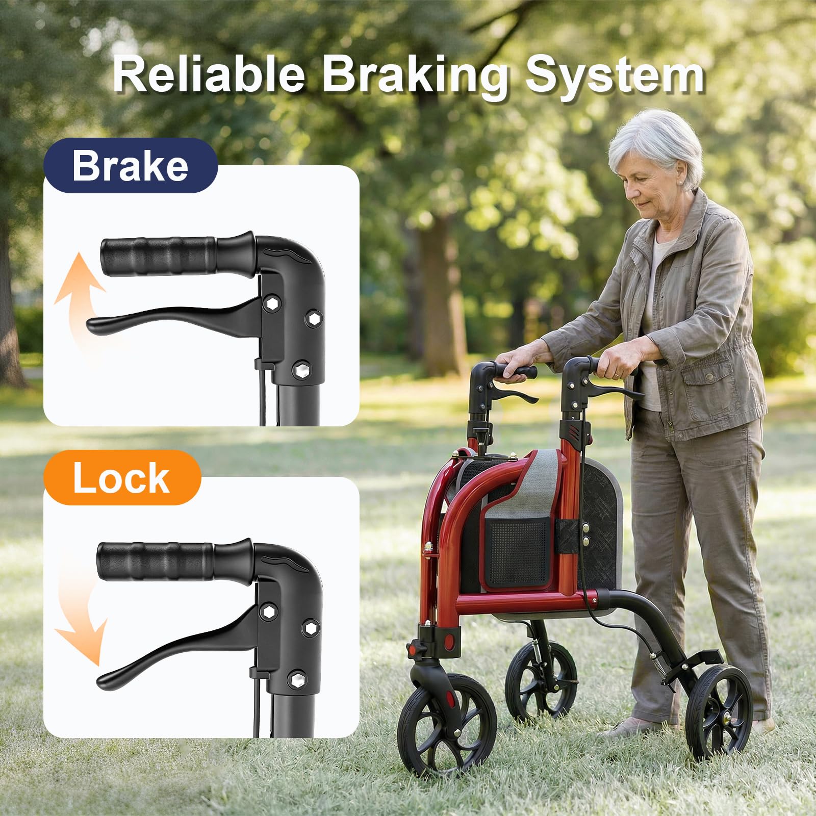 SUCCU 3 Wheel Walkers for Seniors, Narrow Foldable Wheeled Rollator Walker, Lightweight Three Wheels Rolling Walker, 350lbs Capacity, Height Adjustable Rollator for Elderly, Aluminum Alloy