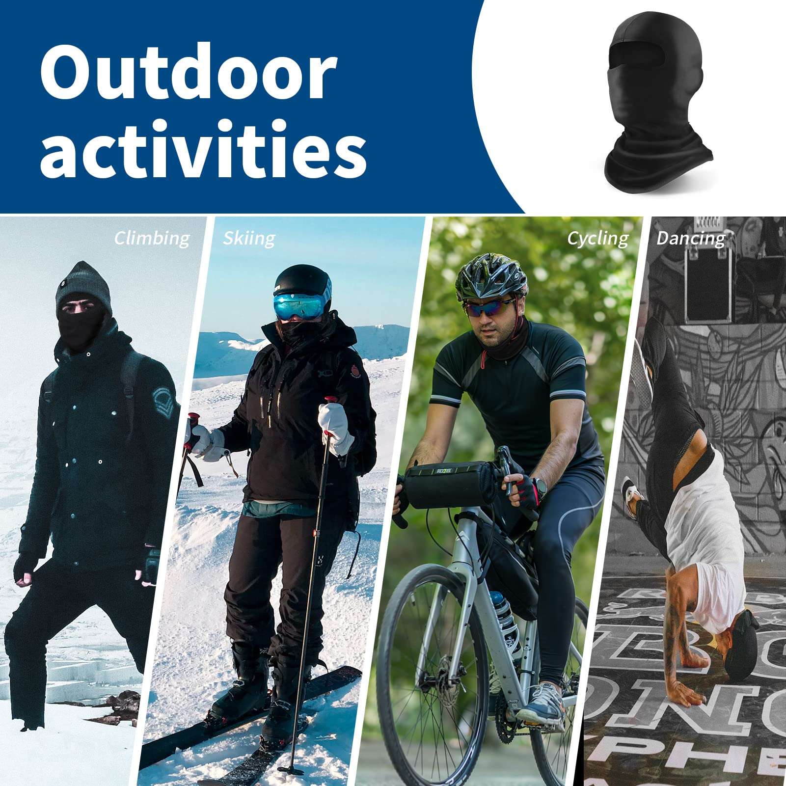 YESLIFE Black Ski Mask, Face Mask for Men and Women, Skiing, Snowboarding, Motorcycle, UV Protection & Wind Protection, Hat
