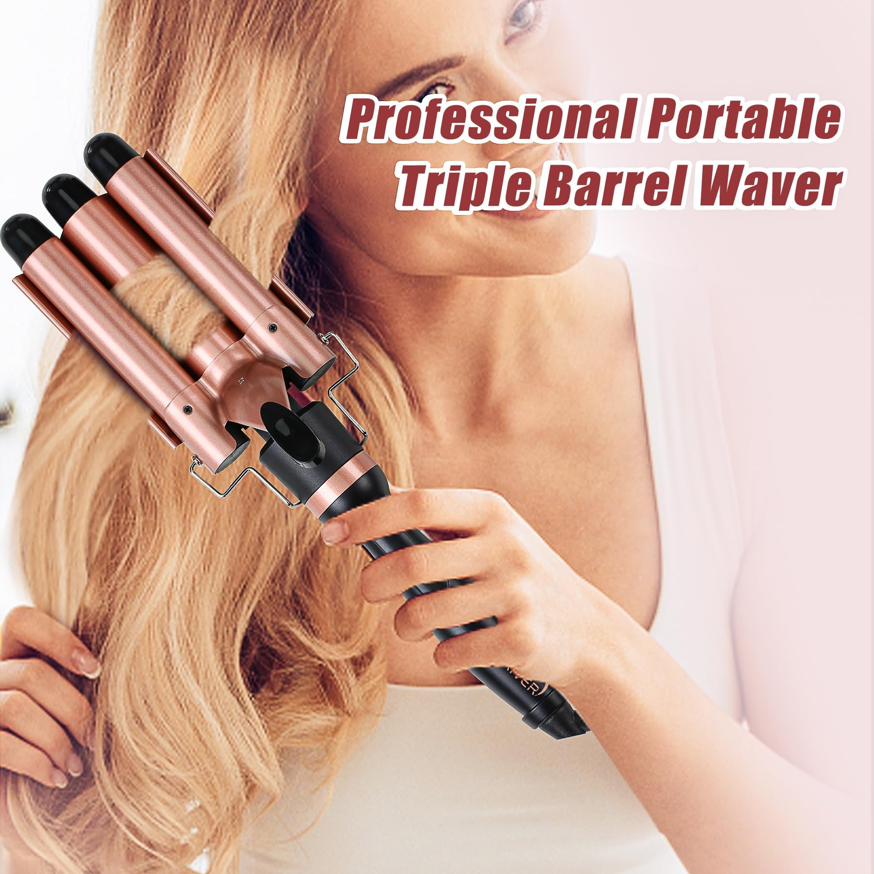 Sixriver 3 Barrel Curling Iron Wand, Fast Heating Hair Crimper Hair Waver, Triple Barrel Hair Iron with 2-LED Temp Control Auto Shut-Off, Wave Iron for Beachy Waves Mermaid Waver, Mother's Day Gift