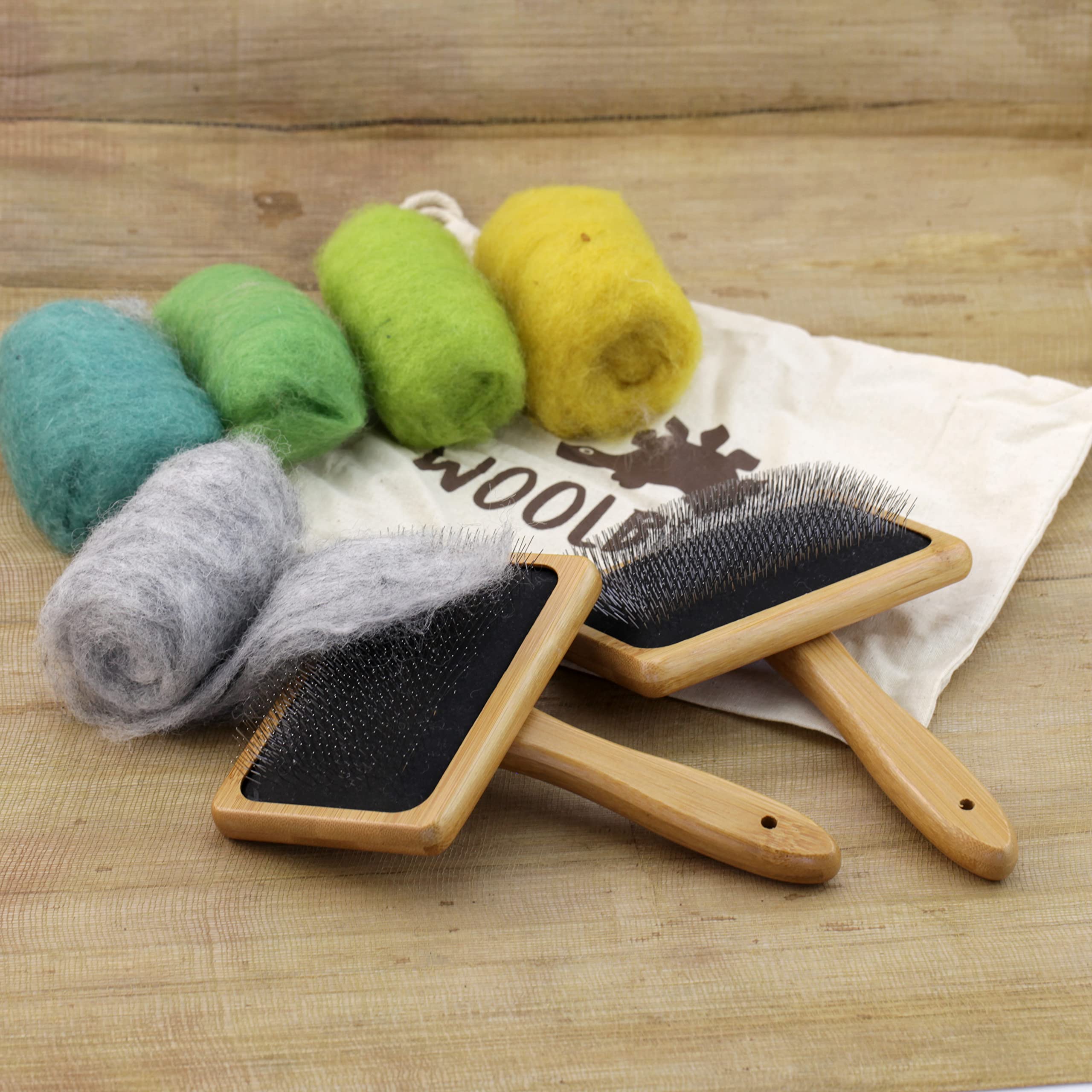 Woolbuddy Wool Carder Brush – Hand Carders for Wool, Needle Felting & Pet Grooming Tool – Fine Tooth Fiber Blending Brush with Bamboo Handle