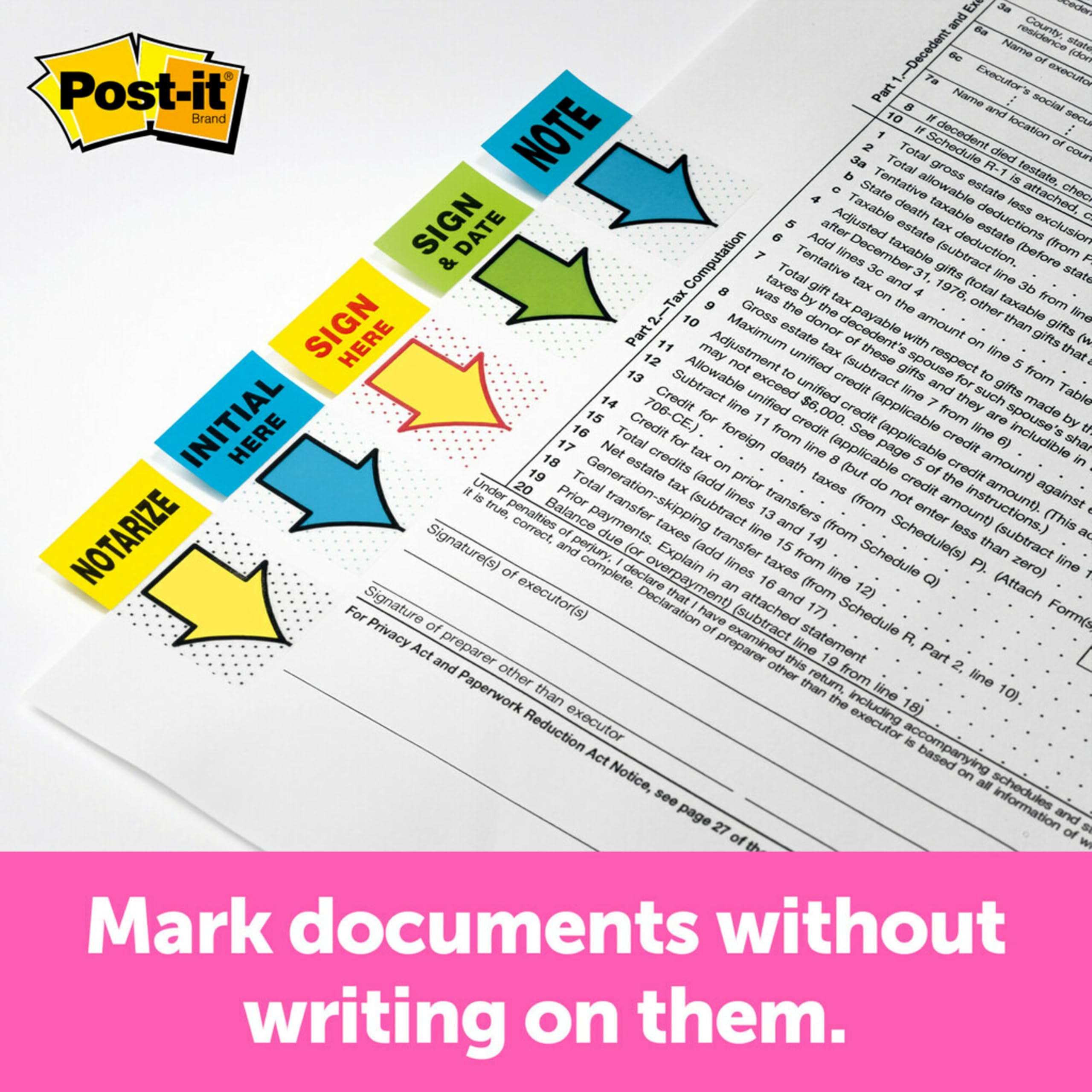 Post-it Message Flags, "Sign Here", 50/Dispenser, 2 Dispensers/Pack, 1 in Wide, Yellow (680-SH2)