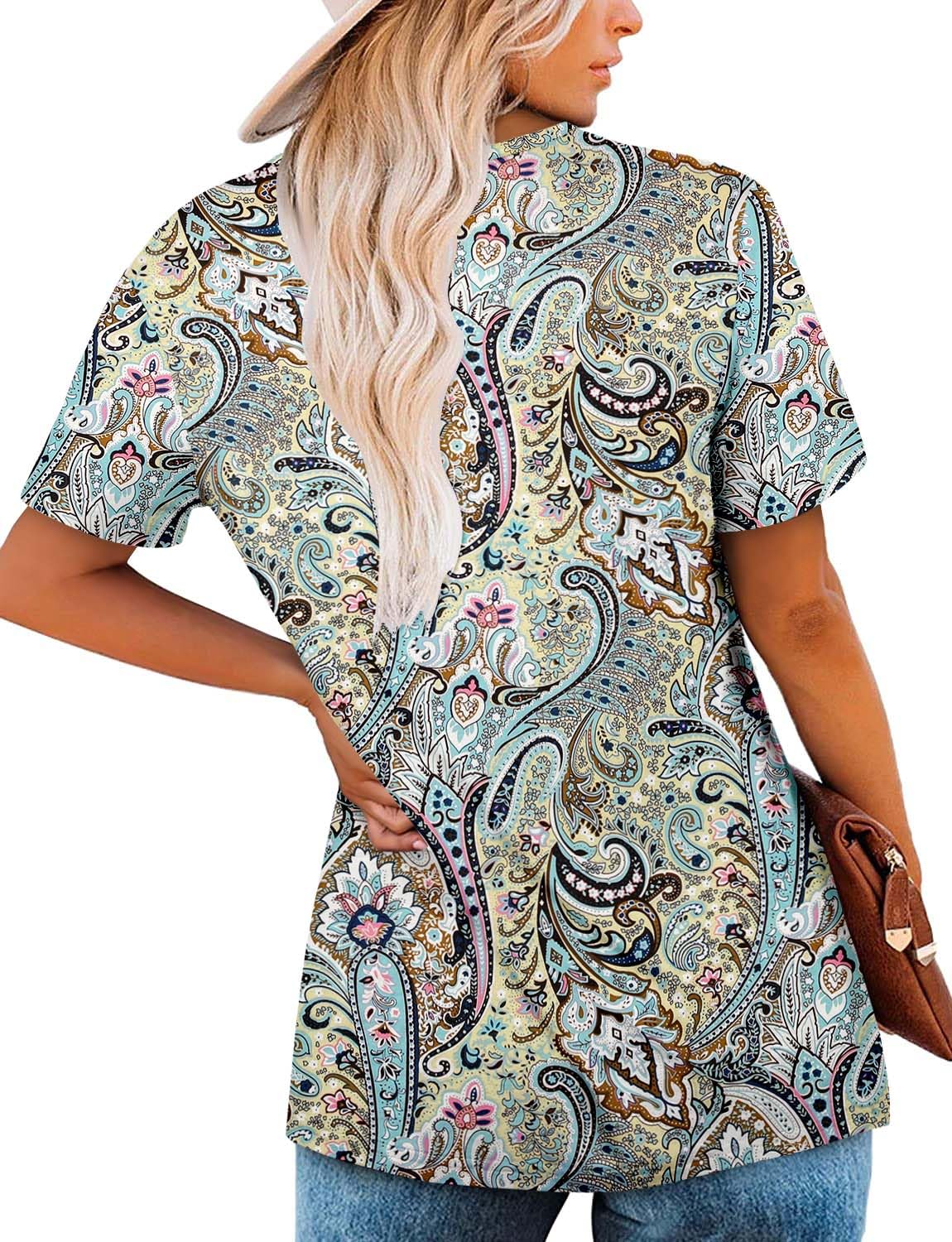 ZOLUCKY Womens Tops Flutter Sleeve Swing Tops Athletic Swing Tunic Blouses Square Neck-Cashew Flower 3X-Large