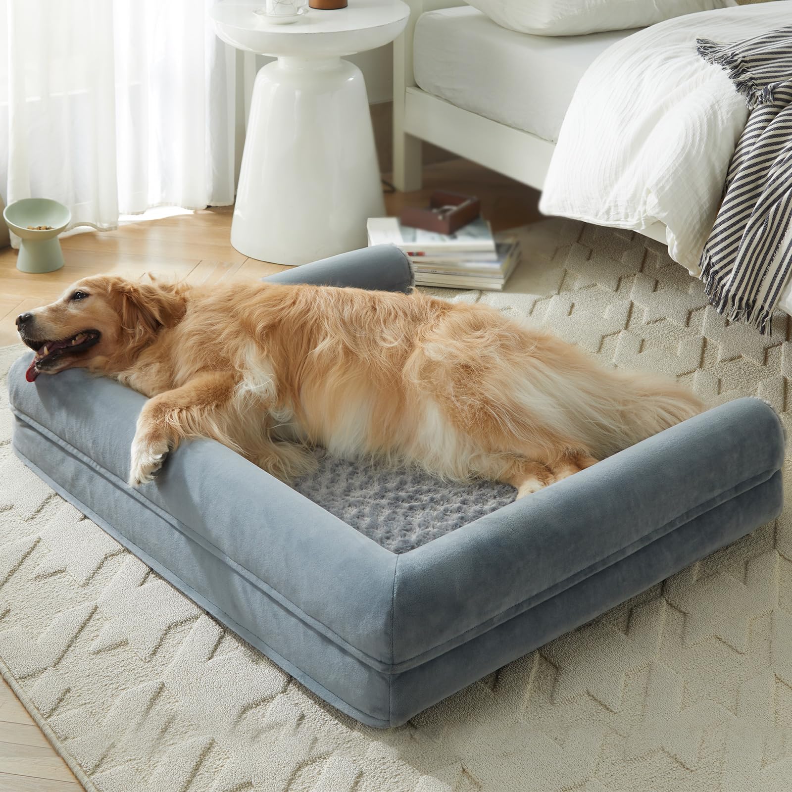 LNSSFFER Washable Dog Beds for Large Dogs, Orthopedic Dog Sofa Bed with Removable Cover & Waterproof Lining, Washable Pet Couch Bed with Sides, Memory Foam Dog Bed for Large Dog & Cat Sleeping, Grey