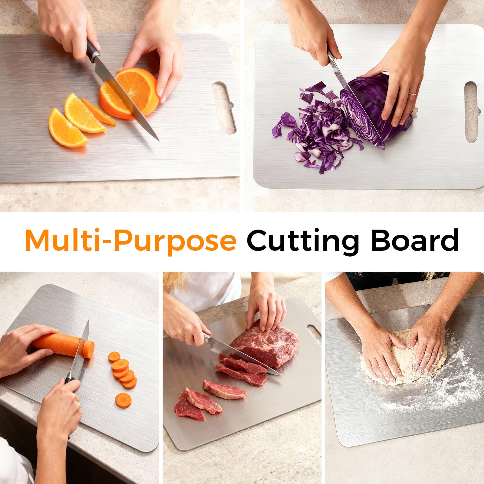 3 Pack Stainless Steel Cutting Board, Upgraded Food-Grade Cutting Boards for Kitchen,Double-Sided Non Toxic Cutting Board, Dishwasher Safe, kitchen Appliances for Fruits, Vegetables, Meat(S+M+L)