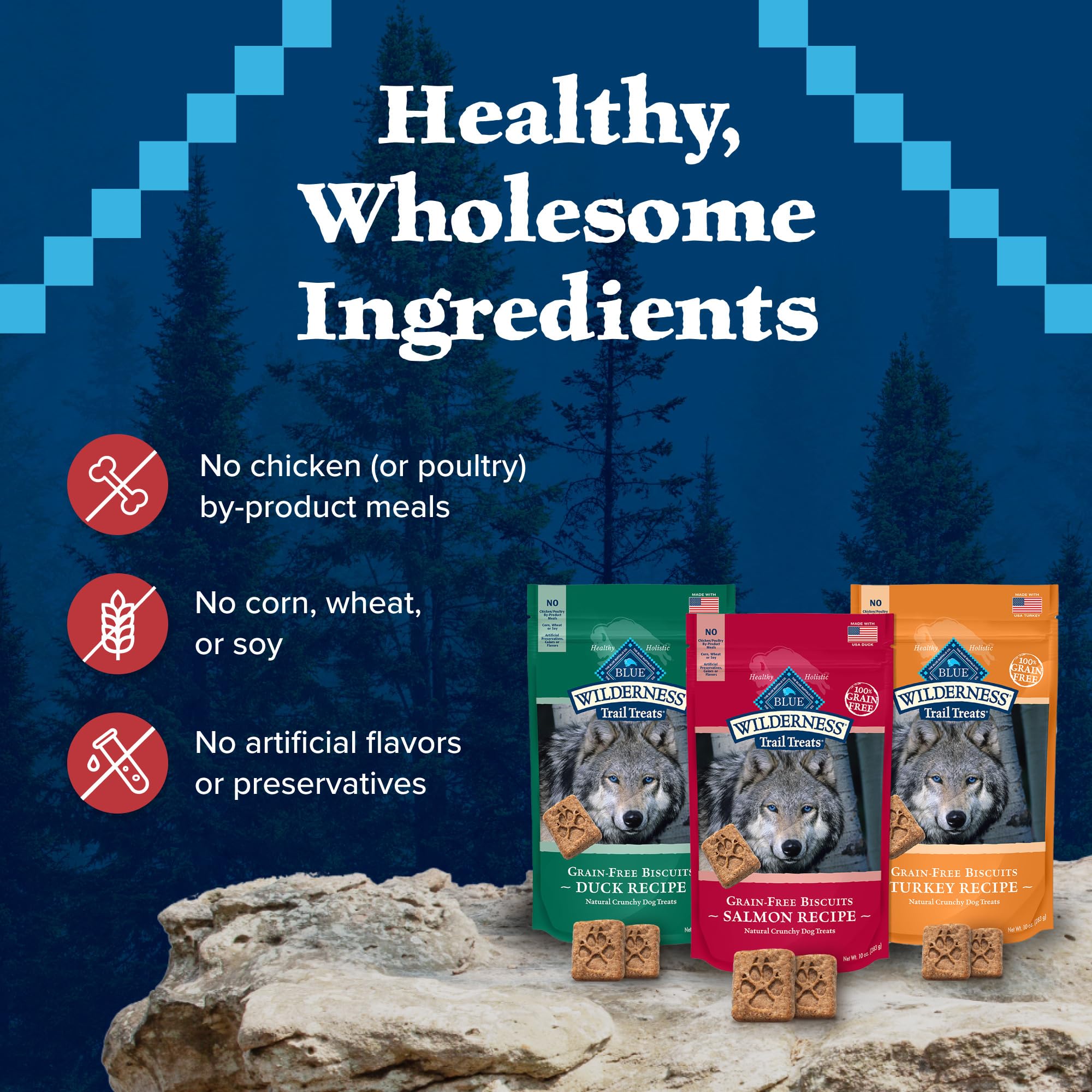 Blue Buffalo Wilderness Trail Treats Crunchy Dog Biscuits Variety Pack, Grain-Free and High-Protein Dog Treats Made with Natural Ingredients, | Duck, Turkey & Salmon Recipes, 10-oz. Bag (3 Pack)
