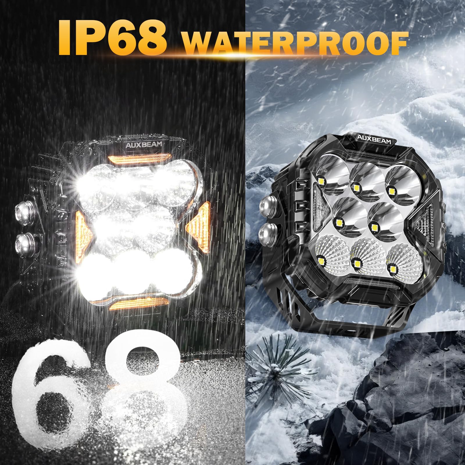 Auxbeam Cube-Z Series 4" Led Pods Lights with Amber Covers, 112W 12800LM Flood Spot Combo Offroad Driving Lights with DRL Turn Signal, Cube Ditch Light with DT Wiring Harness for Jeep ATV UTV, Pair