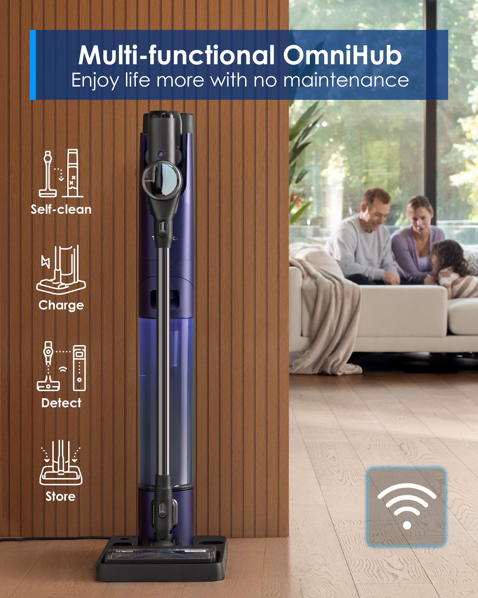 Tineco Pure ONE Station FurFree Cordless Vacuum Cleaner with 3L Auto Dust Base, Smart Stick Vacuum Cleaner Powerful Suction & Lightweight, ZeroTangle Brush for Hard Floor, Carpet & Pet Hair, Blue