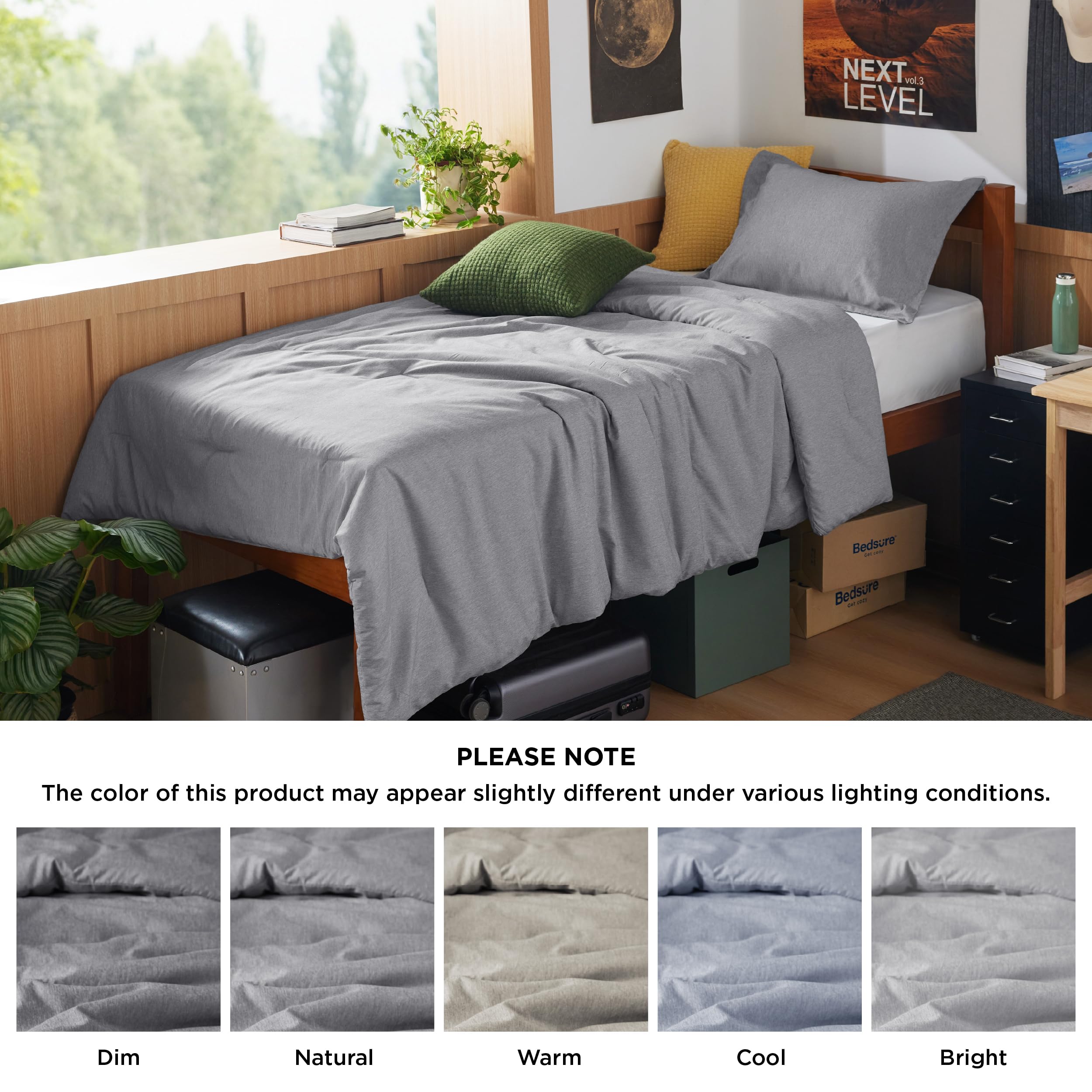 Bedsure Twin/Twin XL Comforter Set Dorm Bedding - Dark Grey Twin Bedding Set for College, Soft Cationic Dyed Bed Set for All Seasons, 2 Pieces, 1 Comforter (68"x88") and 1 Pillow Sham (20"x26"+2")