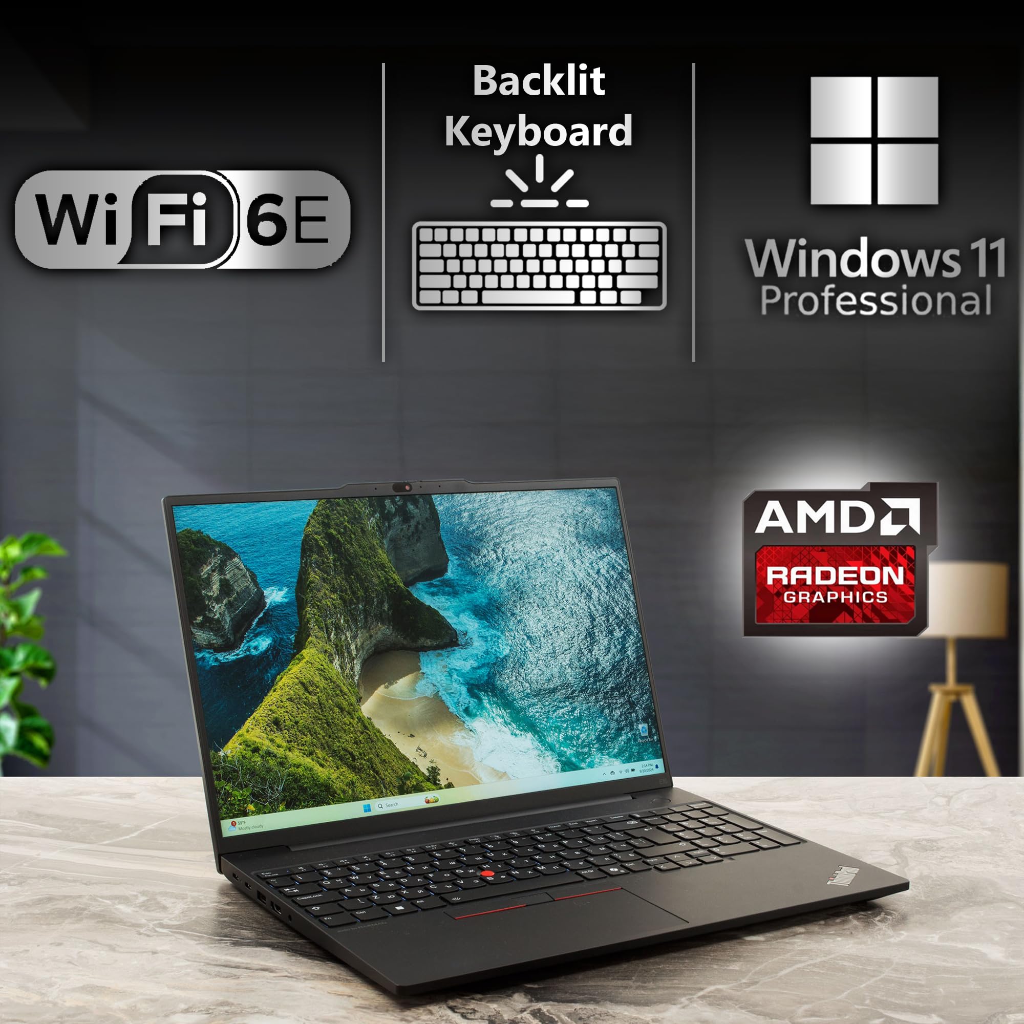 Lenovo ThinkPad E16 Gen 2, 16” Touchscreen IPS Display, AMD Ryzen 7 7735U (Beat Ultra 7 268V), 32GB DDR5, 1TB PCIe SSD, FP, Backlit KB, WiFi 6E + BT, RJ-45, FHD Webcam, W11P, Business Laptop