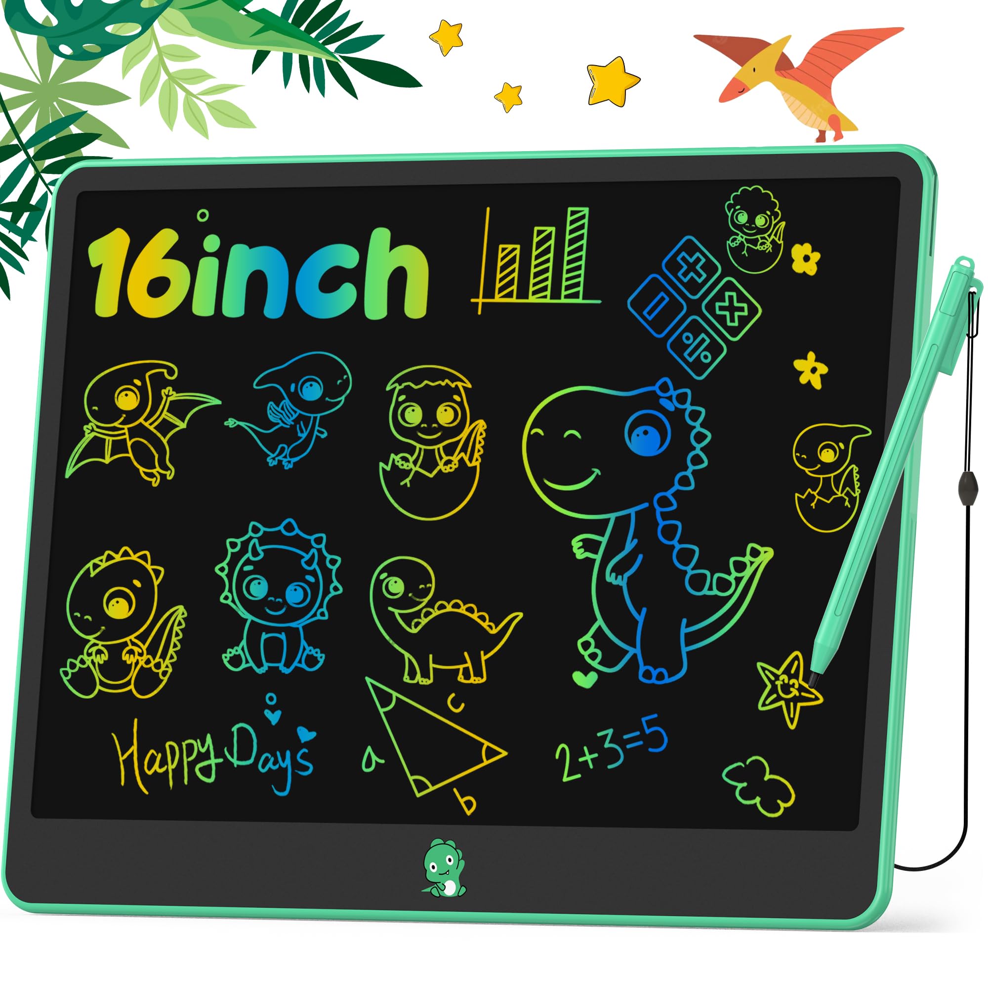 Hockvill LCD Writing Tablet for Kids, Toys for Girls Boys Drawing Pad for 3 4 5 6 7 Year Old Kid, Toddler Doodle Board Christmas Birthday Gift for Children (16 INCH, Green)