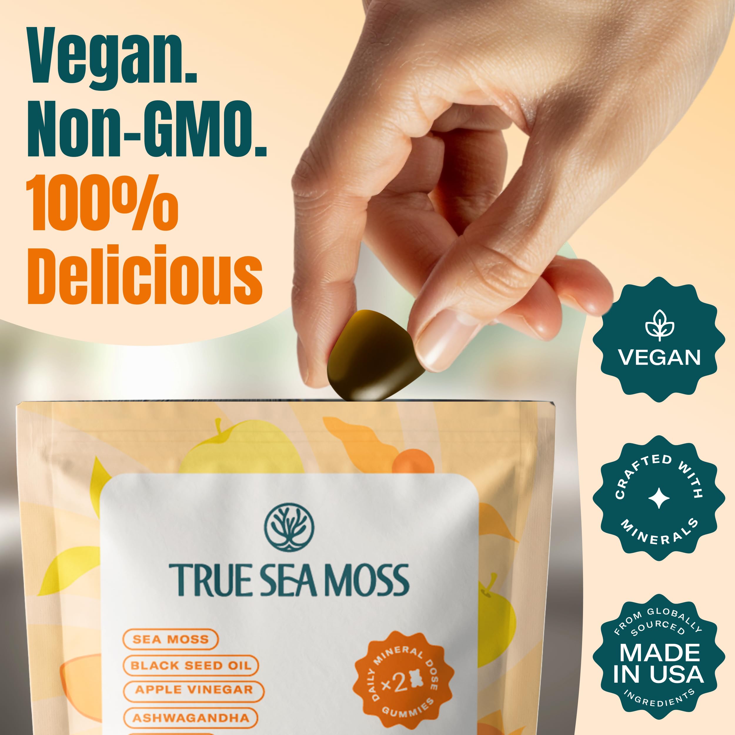 Sea Moss & Apple Cider Vinegar Gummies – 10-in-1 Herbal Blend with Black Seed Oil, Ashwagandha, Turmeric, Bladderwrack, Sea Vegetables, Burdock Root & Dandelion – Vegan, USA Made, Apple Flavor – 60 ct
