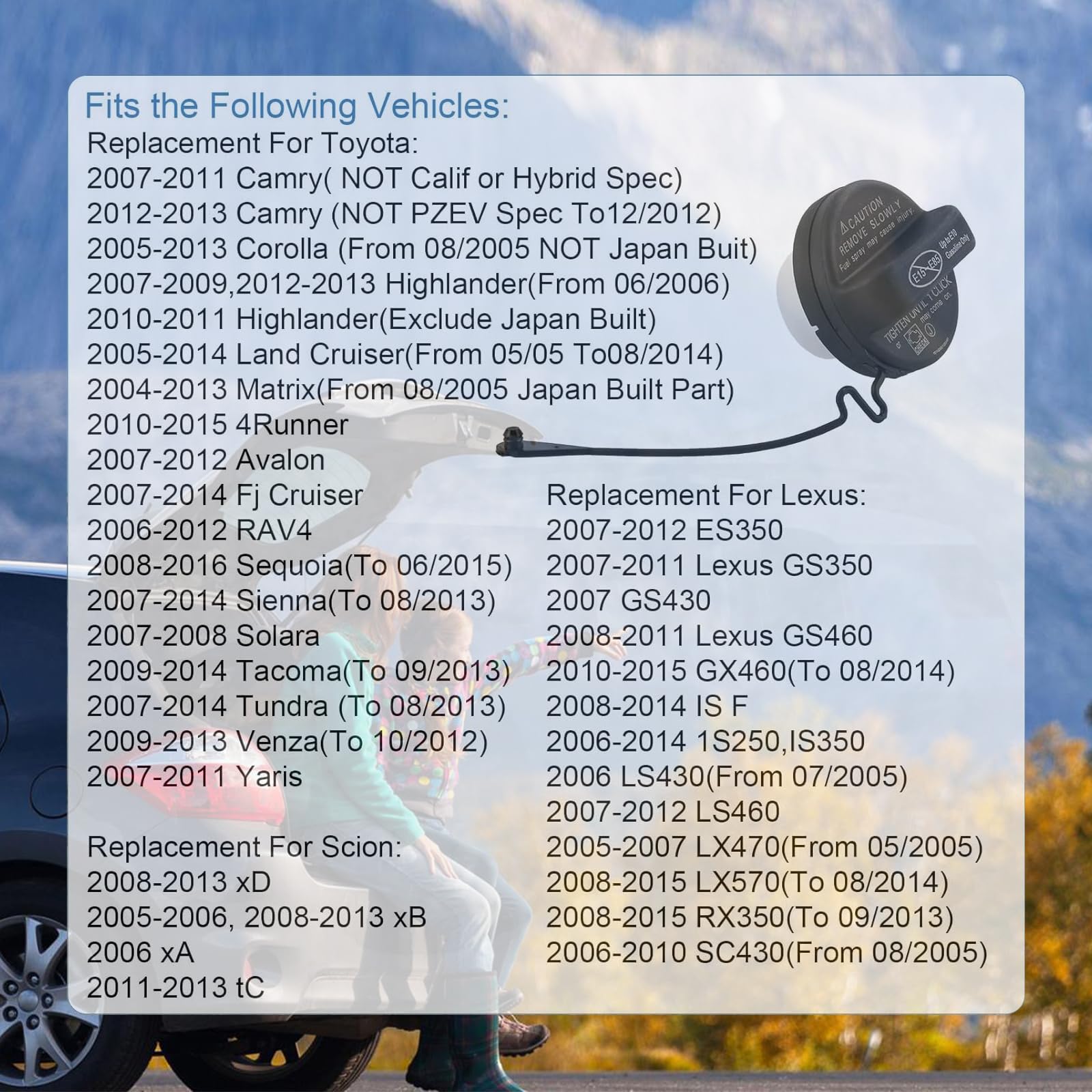 Gas Cap 77300-06040 - Fuel Tank Cap Replacement Fit For Toyota Scion Camry 4Runner Avalon Corolla Highlander FJ Land Cruiser Matrix Rav4 Sequoia Sienna Tacoma Tundra Yaris ES GS IS GX LX RX