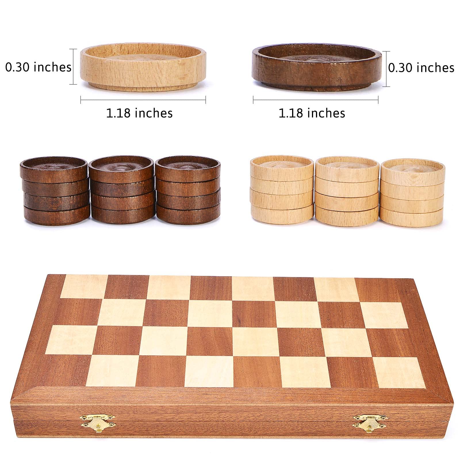 VAMSLOVE 14inch Checkers Folding Wooden Game Set, 8x8 Classic Checkerboard International Checkers Draughts Board 64 Square with Pieces Storage Slots (Instructions Included)