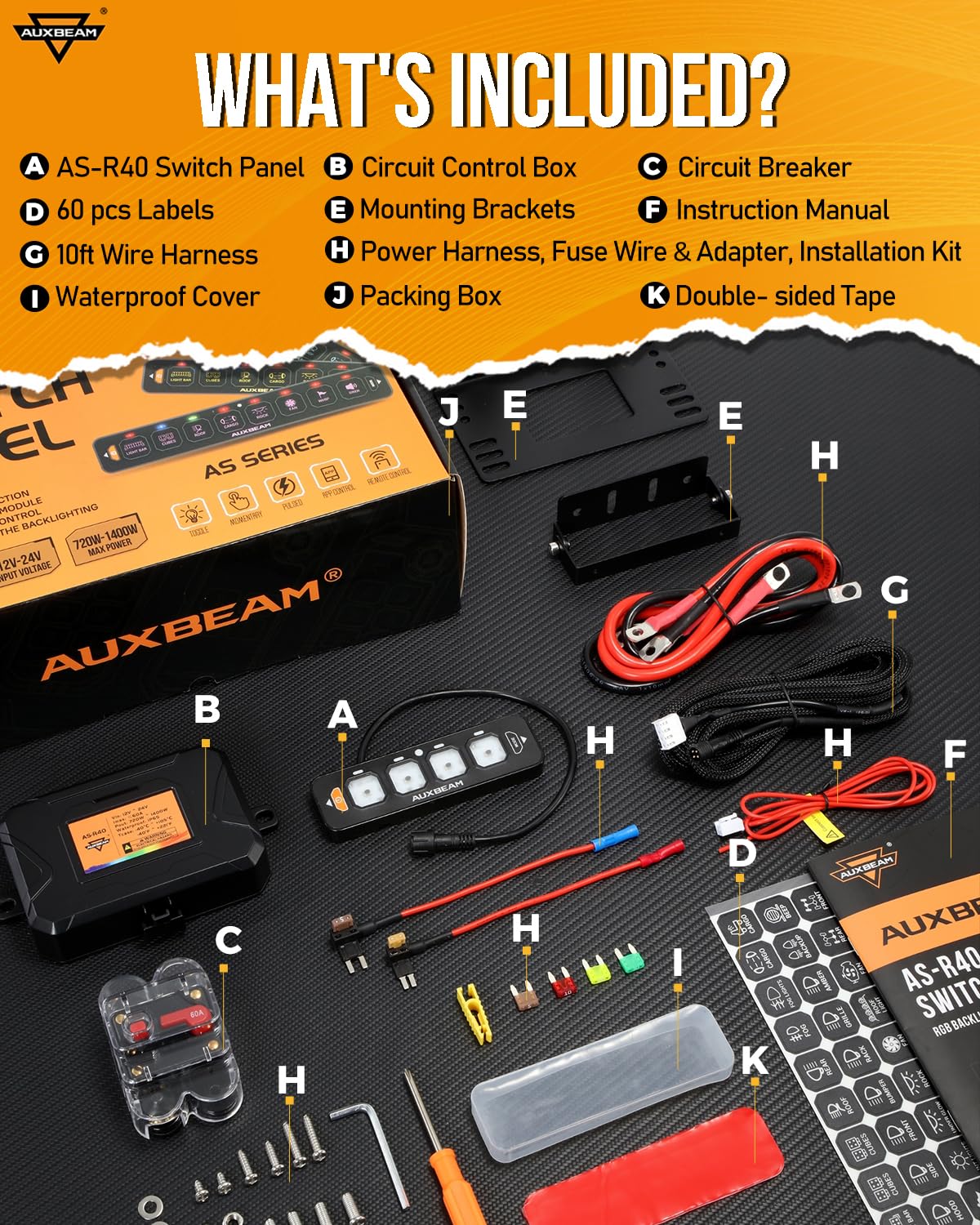 Auxbeam 4 Gang Slim Switch Panel RGB AS-R40 Toggle Momentary Pulsed Dimmable Backlight Multifunction Switch Panel with Memory Function for 12-24V Truck Offroad Car Marine Waterproof 2 Years Warranty