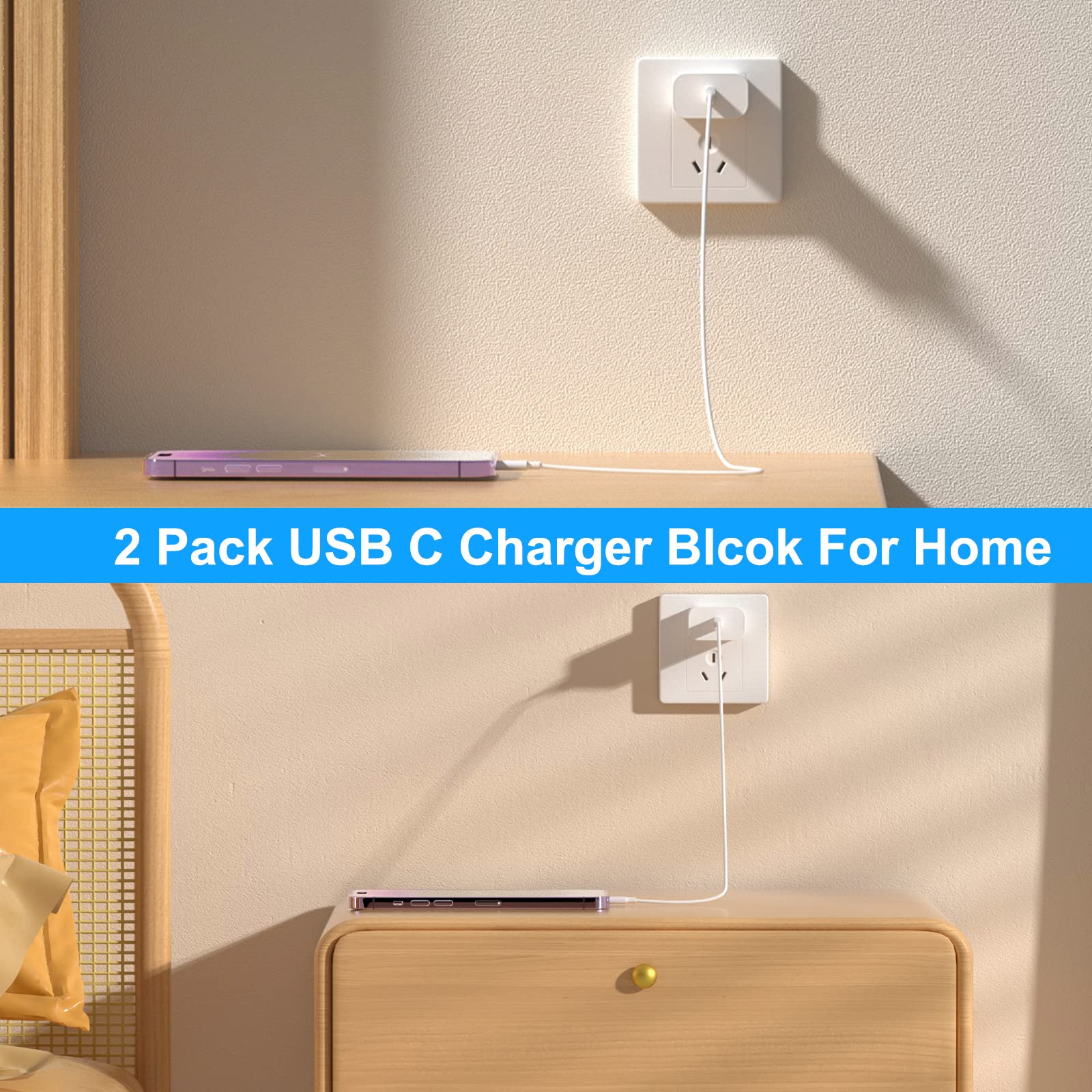 USB C Charger Block, 2Pack for iPhone 16 Fast Charging Plug for Apple 20W Type C Power Adapter Plug Box for iPhone 16 15 14 13 12 11 Pro Max XS X XR SE Plus, for iPad USBC Wall Charge Cube Brick