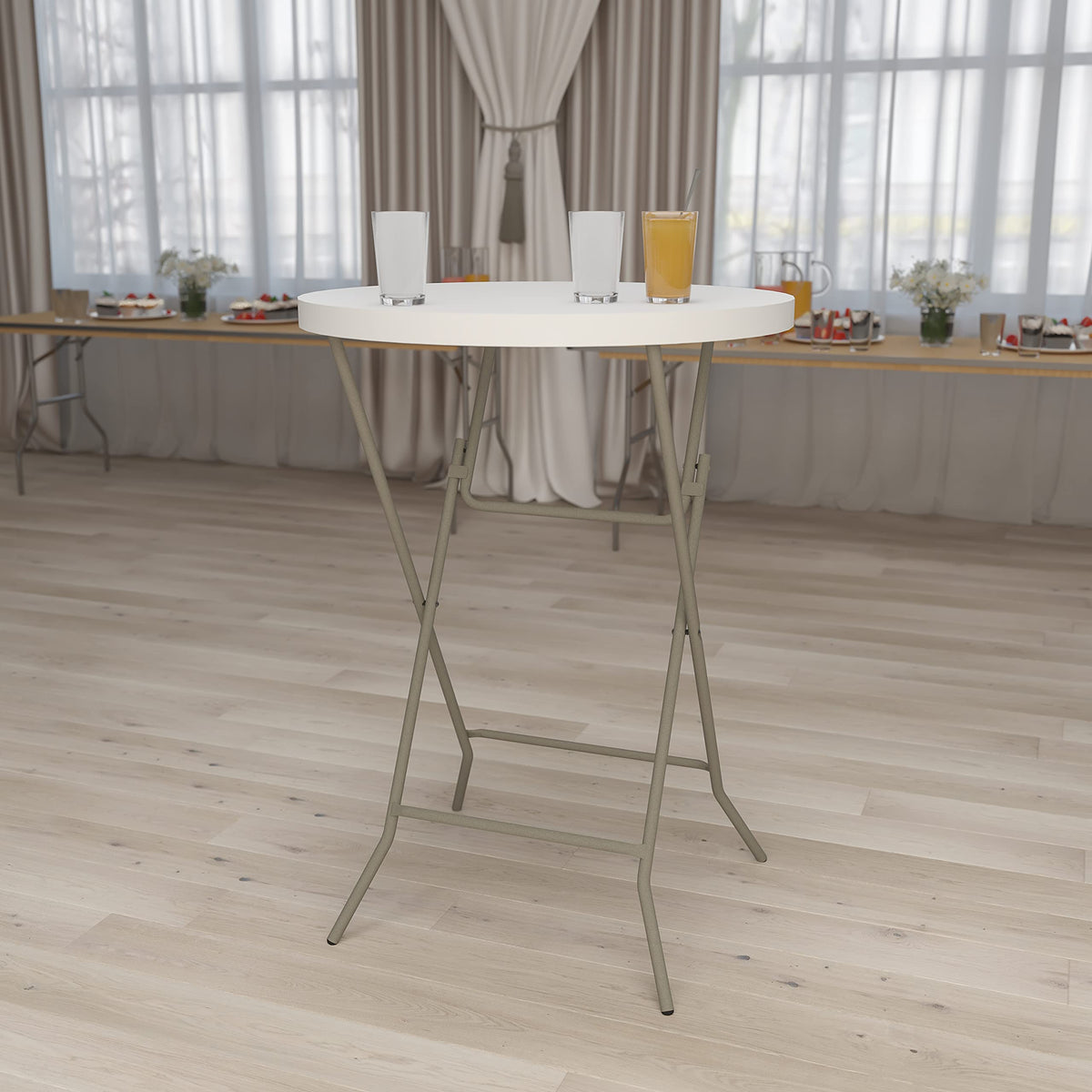 Flash Furniture Kathryn 2.63' Round Folding Bar Height Table for Parties and Commercial Events, Indoor/Outdoor Plastic Bar Height Folding Table, White