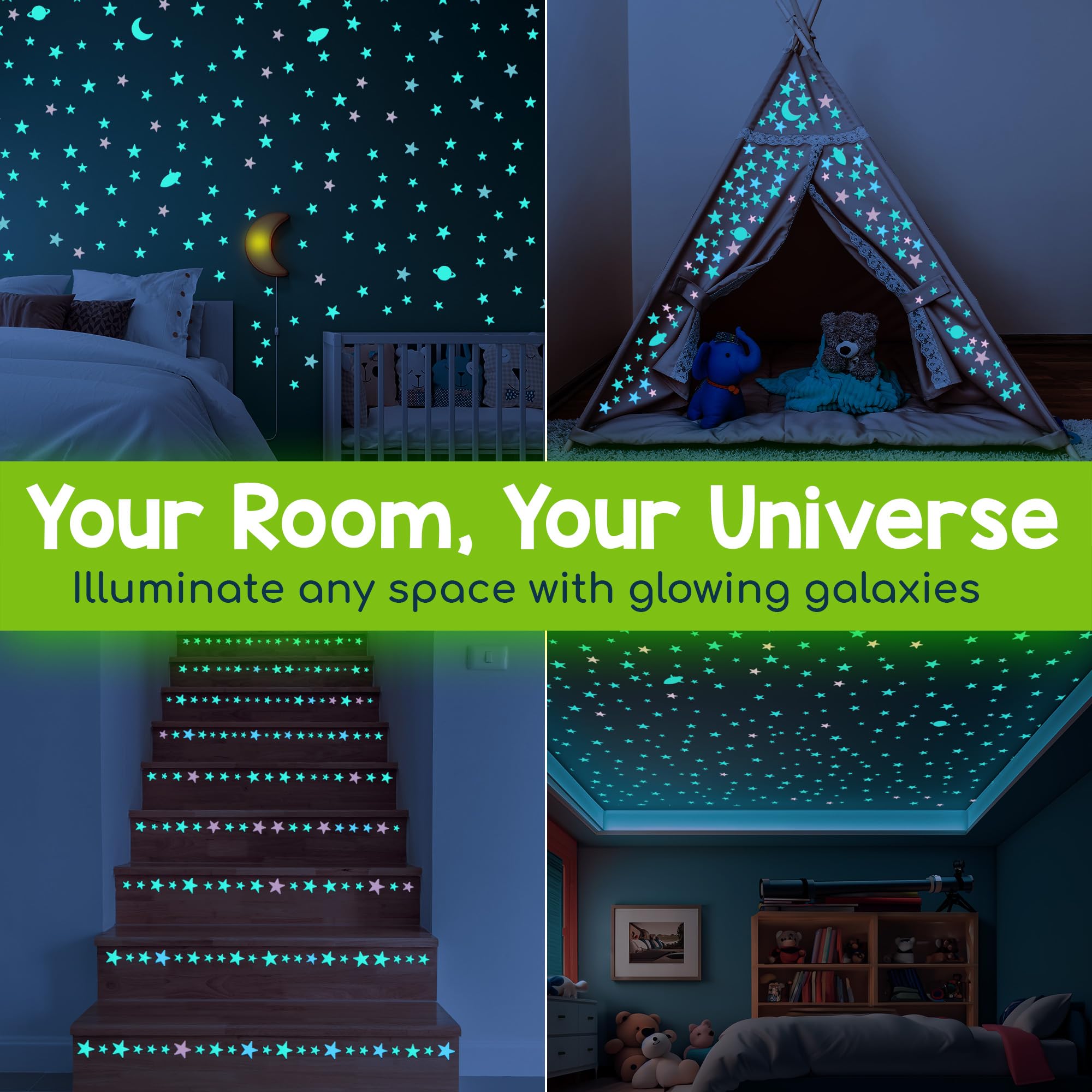 BUNMO 280 Piece Glow in The Dark Stars - Stocking Stuffers for Kids - Glow Stars for Ceiling – Long Lasting Non-Toxic Decals with Moons & Planets for Kids Bedroom, Nursery & Room Decor