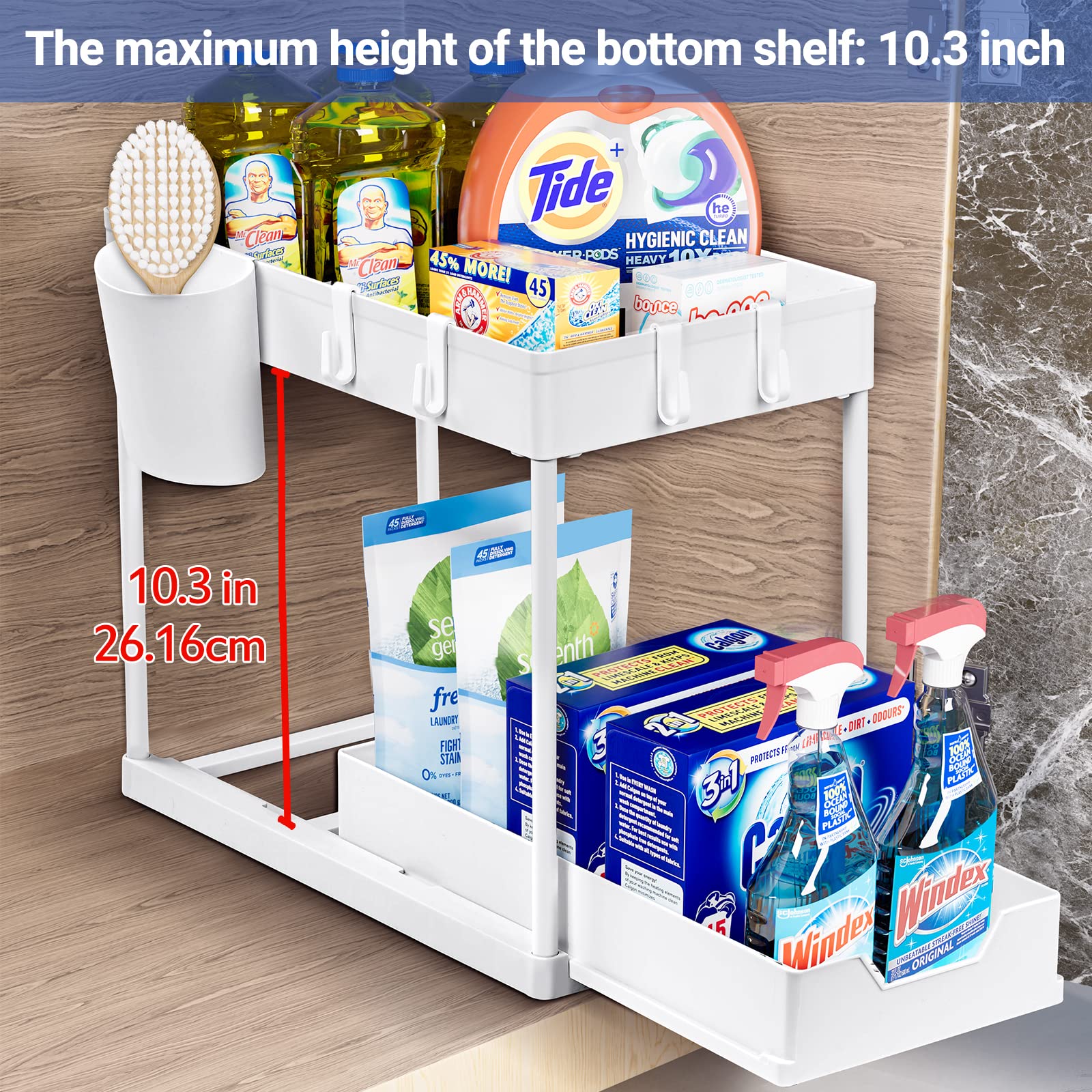 Puricon 3 Pack Under Sink Organizer, Pull Out Under Sink Storage for Kitchen, 2 Tier Sliding Under Sink Organizers and Storage Bathroom Under Cabinet Shelf for Cleaning Supplies -White