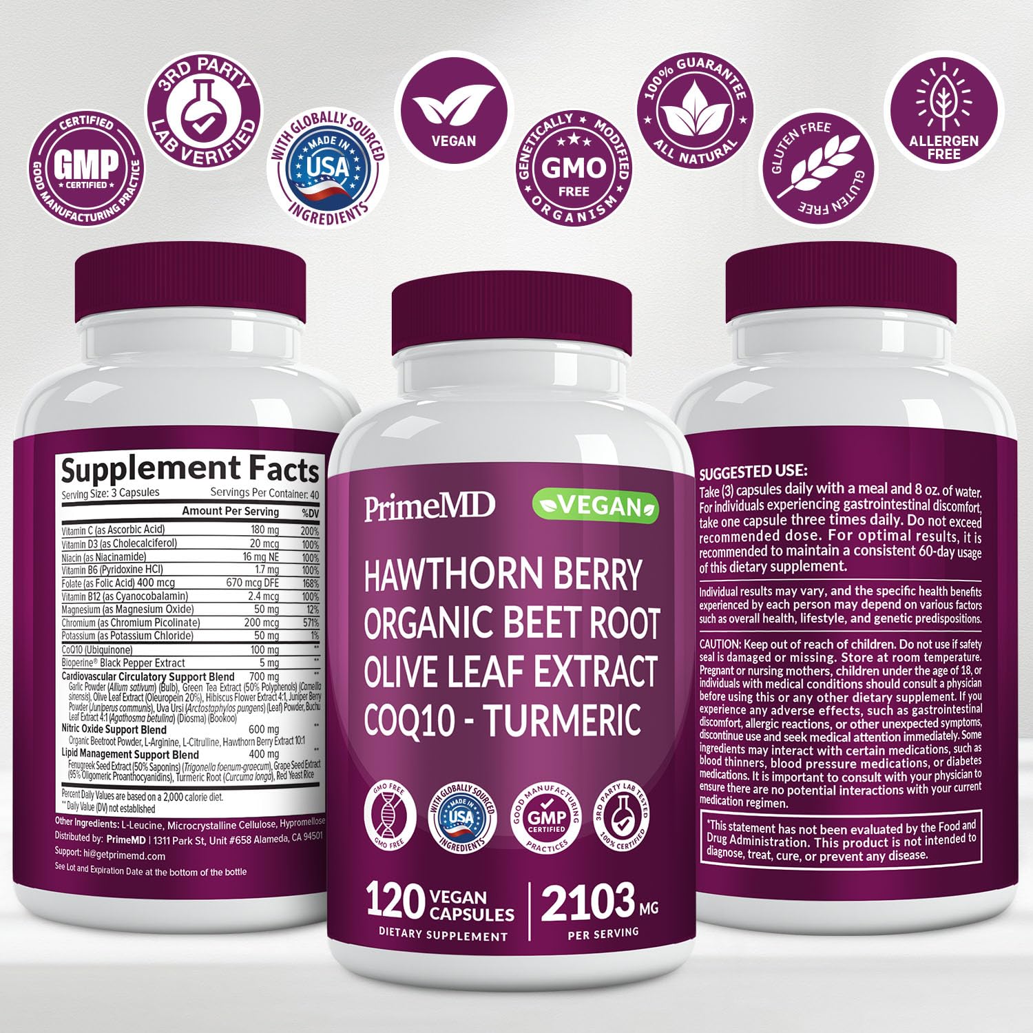 26-in-1 Nitric Oxide Supplement - Heart & Circulation Support with CoQ10, Turmeric, Organic Beet Root, Hawthorn Berry & Garlic - 2103mg per Serving (120ct)